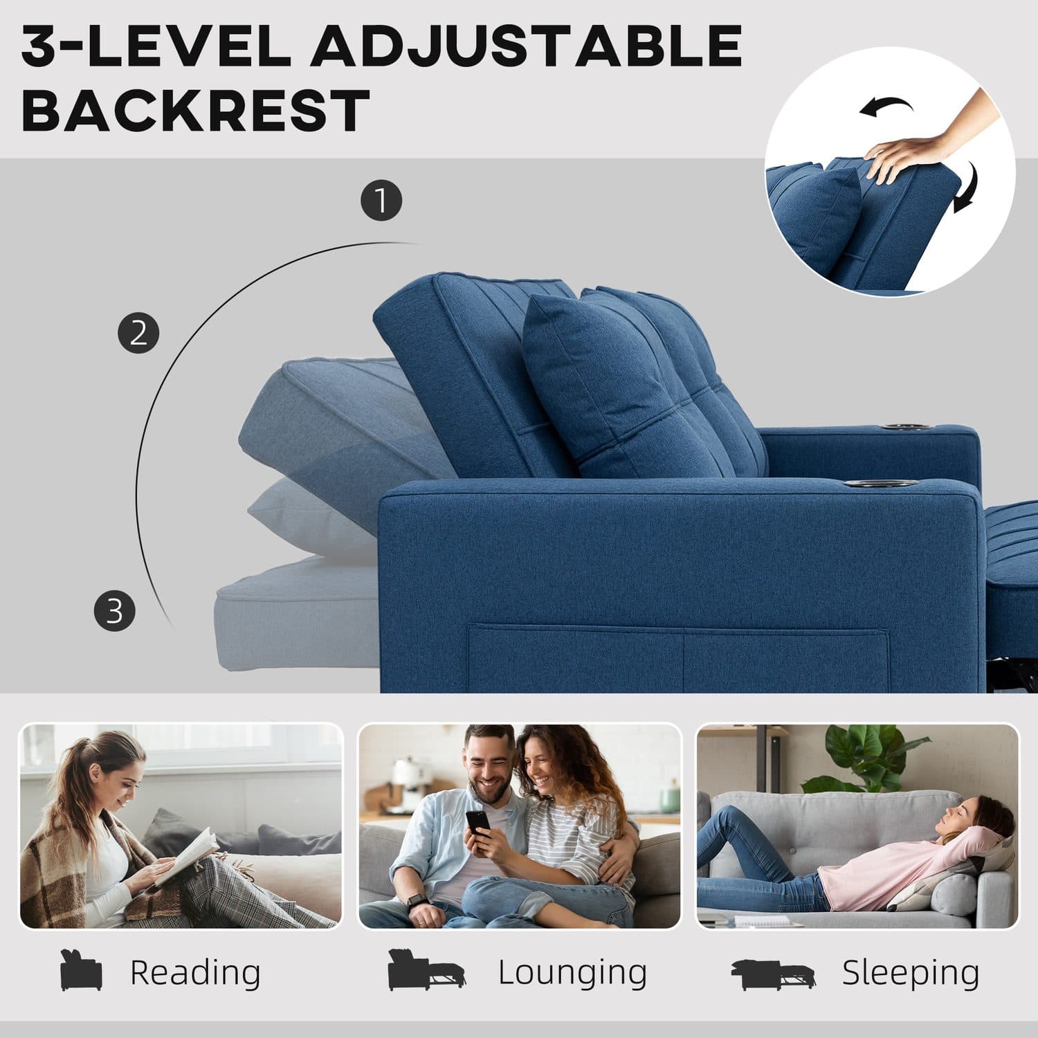 Dark Blue 2-Seater Sofa Bed - image 1