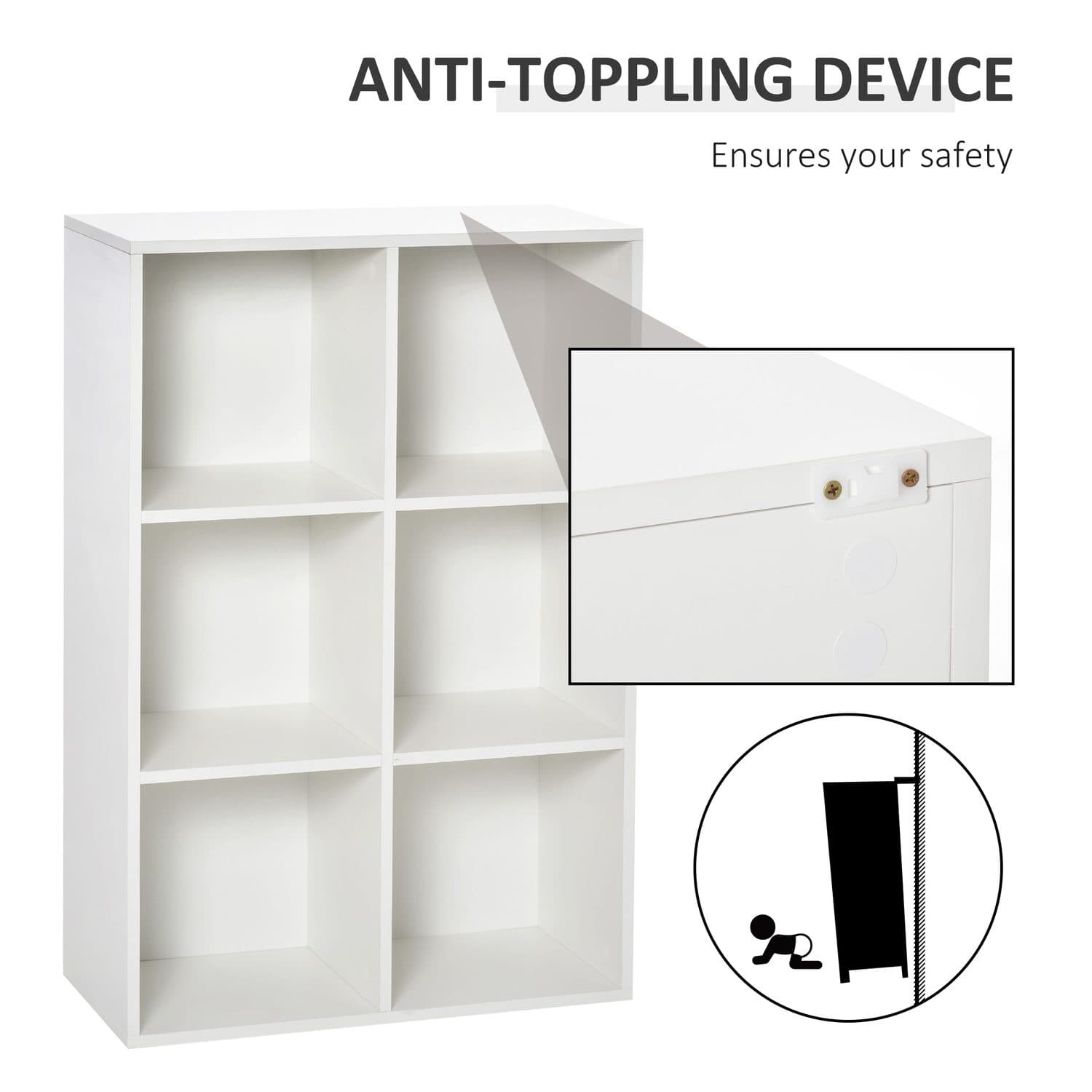 White Six-Cube Bookcase with Open Storage Compartments - image 1