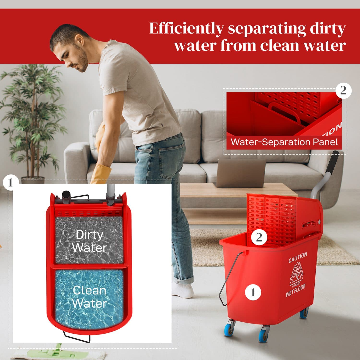 Compact 20L Mop Bucket With Removable Wringer - image 1