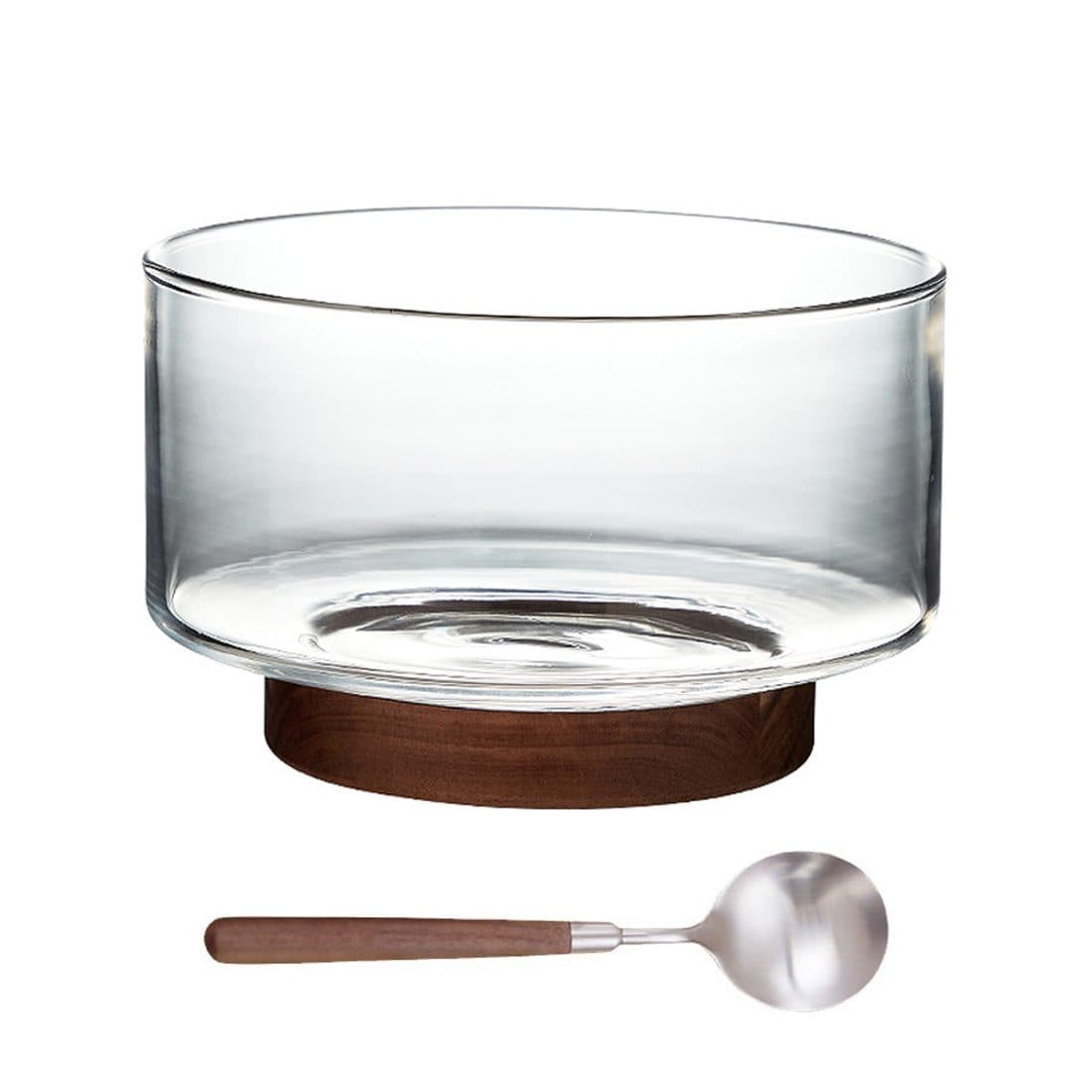 Glass Bowl on Walnut Stand 17.5cm Wide With Matching Spoon - image 6
