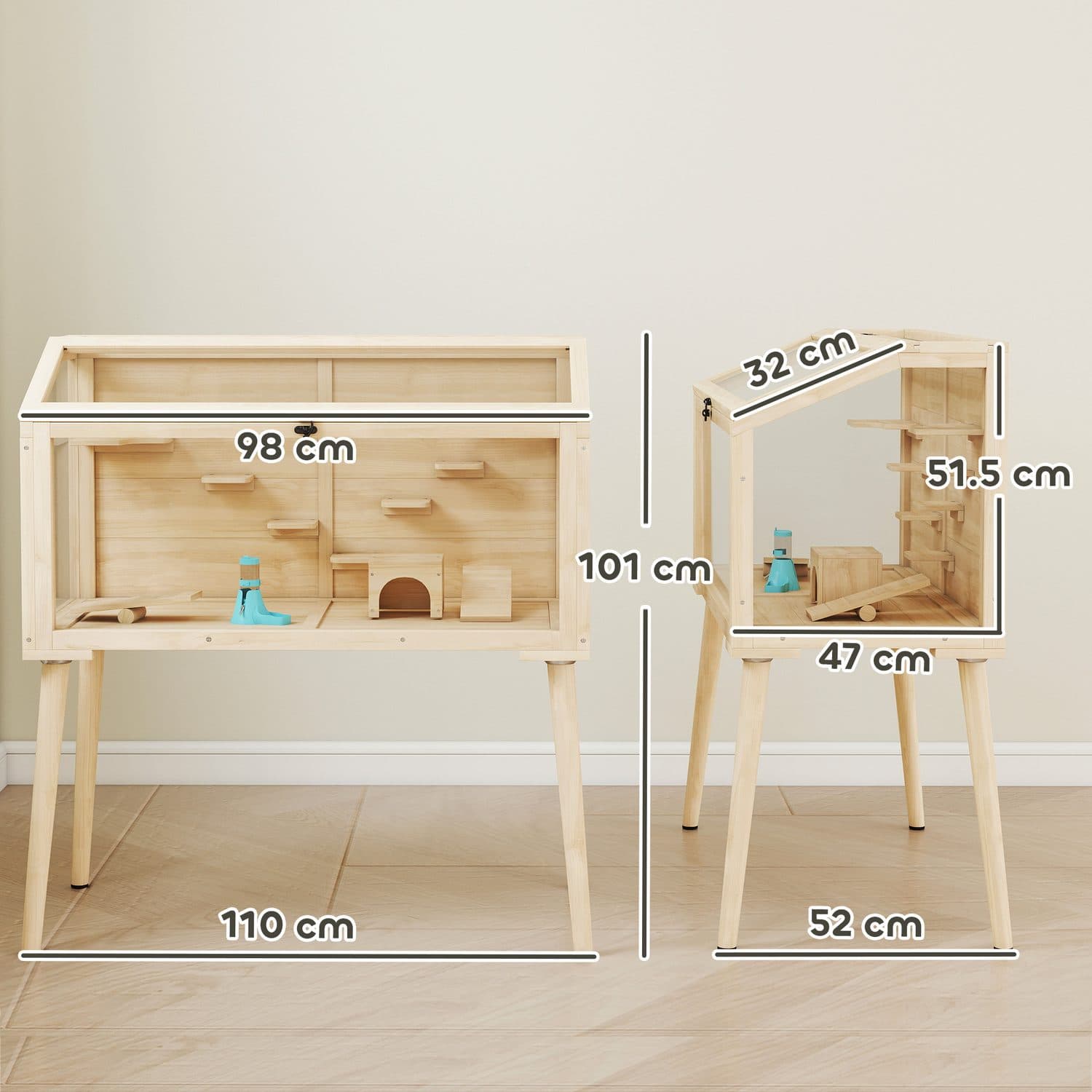 PawHut Wooden Hamster Cage for Gerbils and Hamsters - image 2