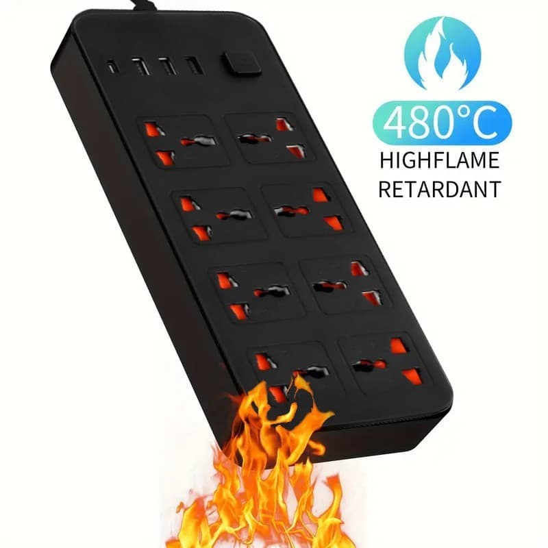 Black 8-Hole Extension Socket with UK Plug - image 4