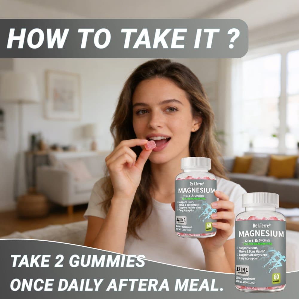 Re Lierre Magnesium Gummies, 12-in-1 with Glycinate - 60 GUMMIES