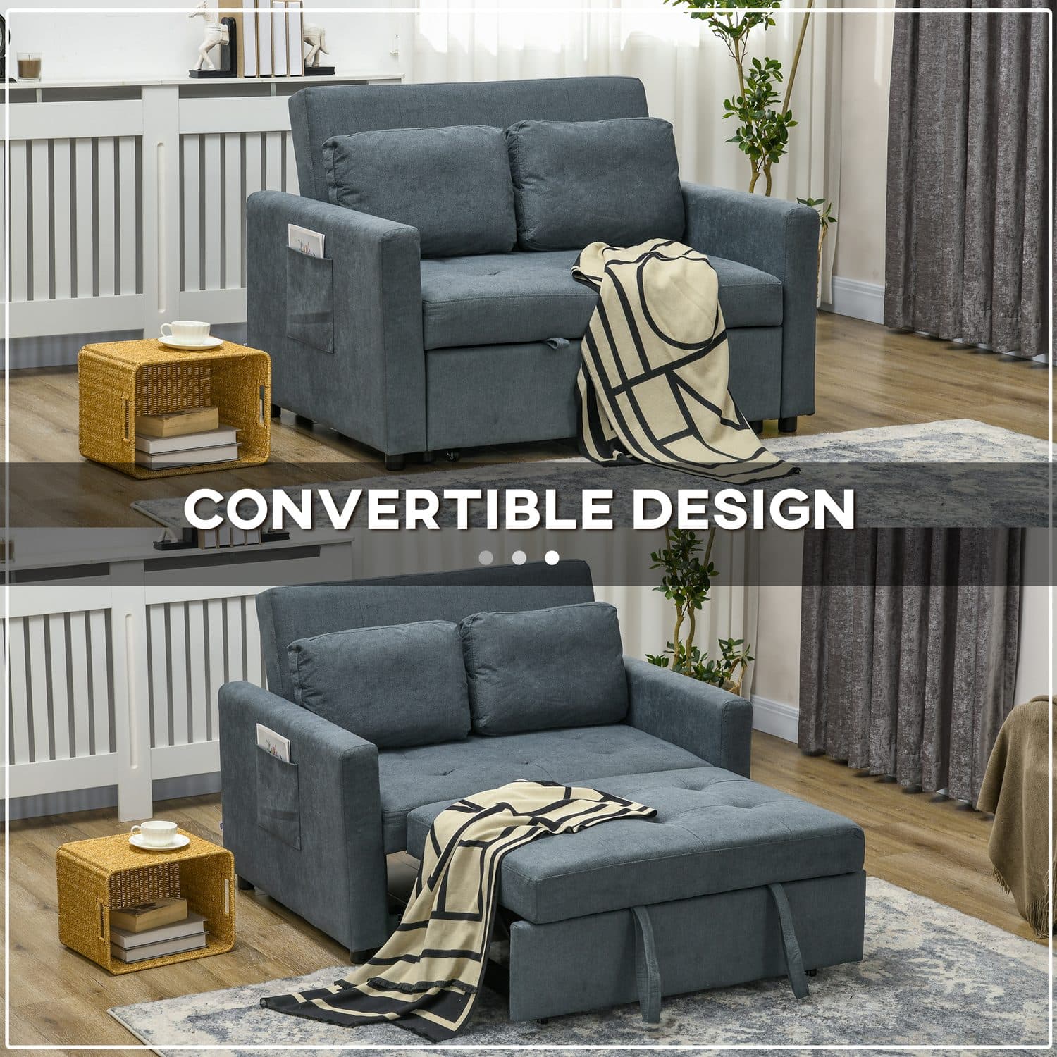 Charcoal Grey Velvet Loveseat Sofa Bed - image 3