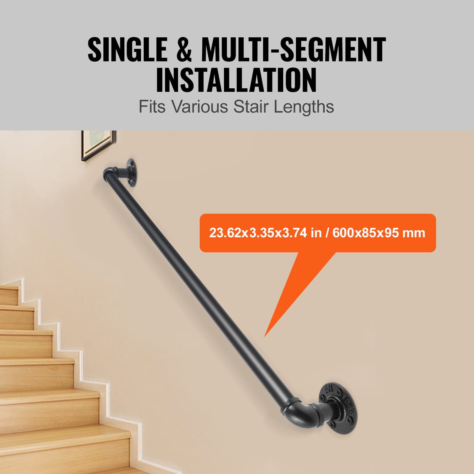 61cm Black Pipe Handrail for Wall Mounting - image 1