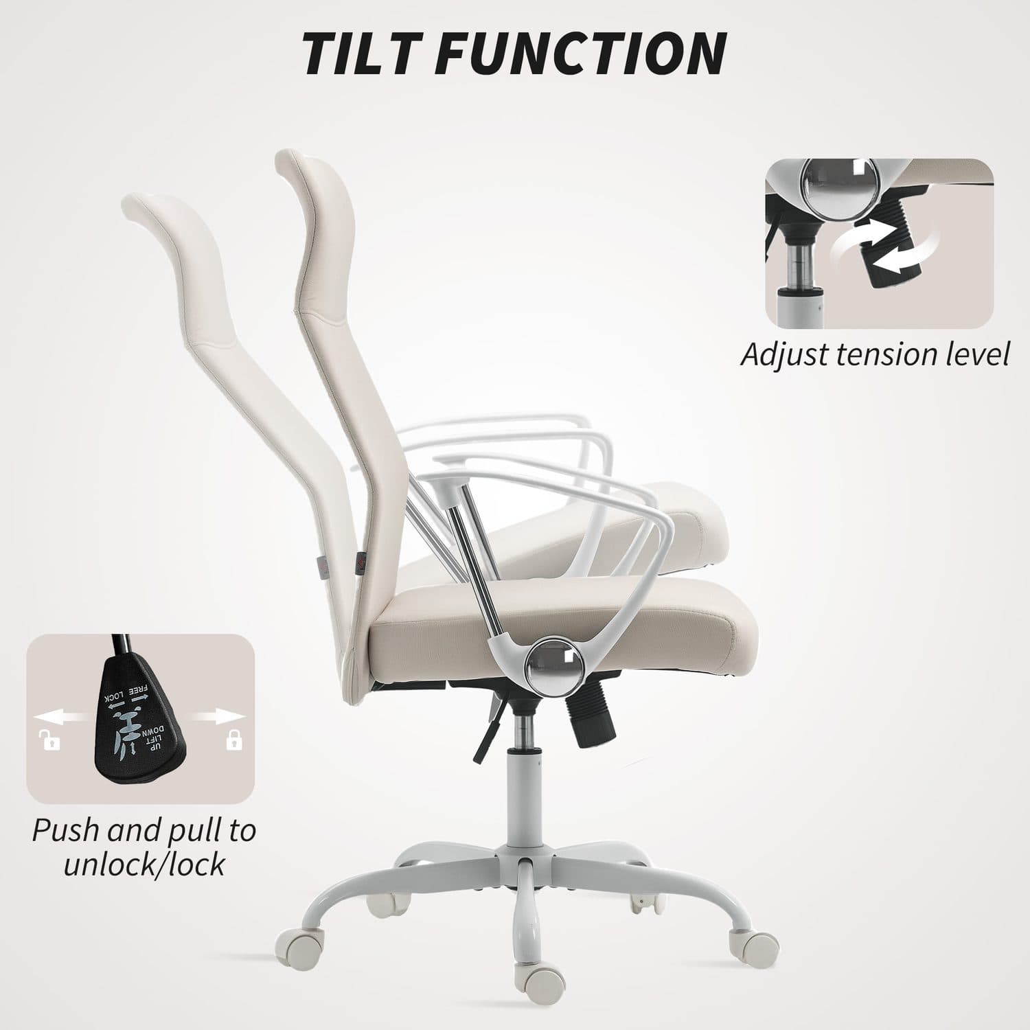 Cream White Fabric High Back Office Chair for All-Day Comfort - image 5