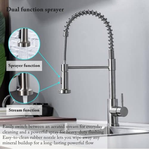 Pull Out Kitchen Mixer Tap with Flexible Spring Spout - 1pcs
