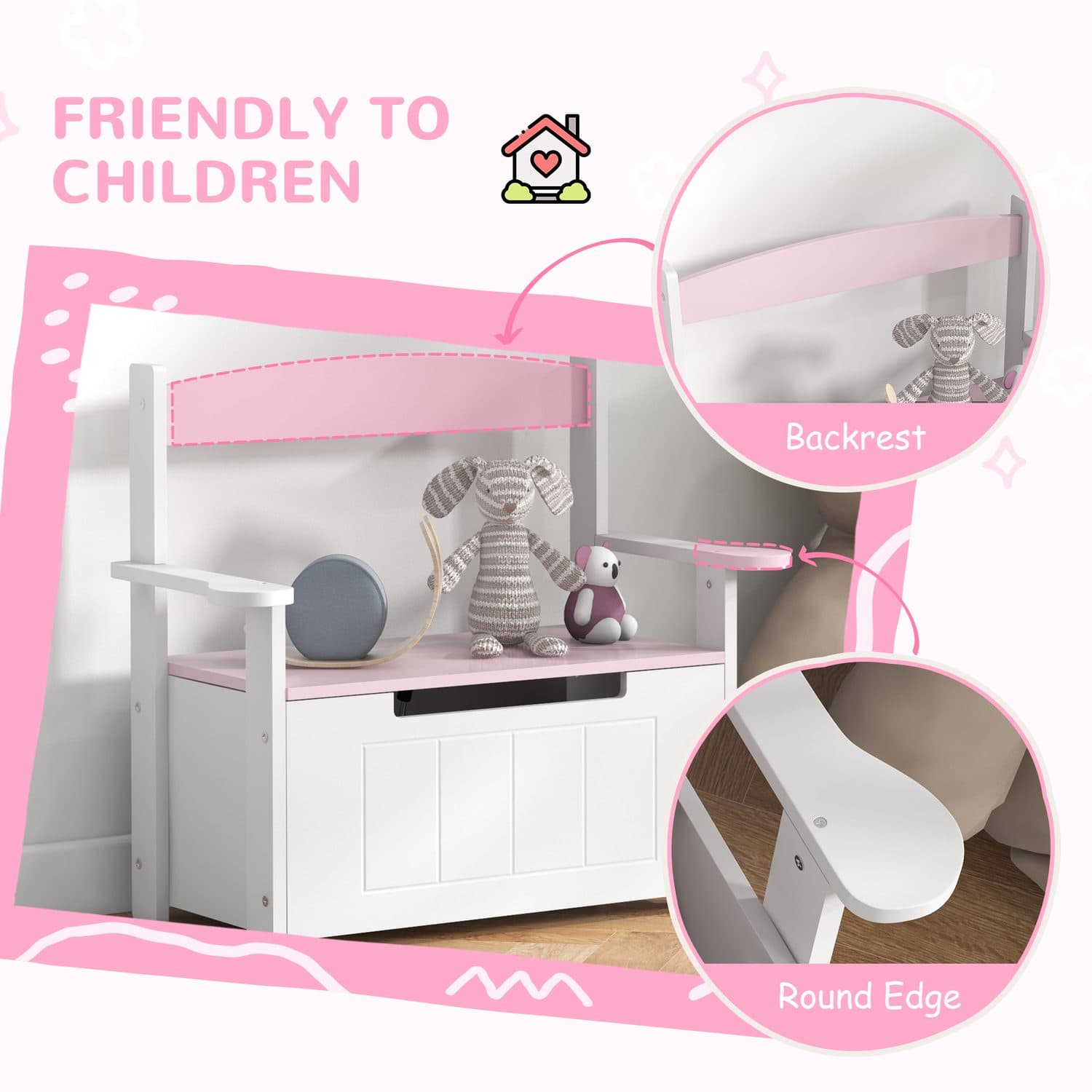 Children's Toy Box Storage Bench with Safe Gas Strut Lid - image 3