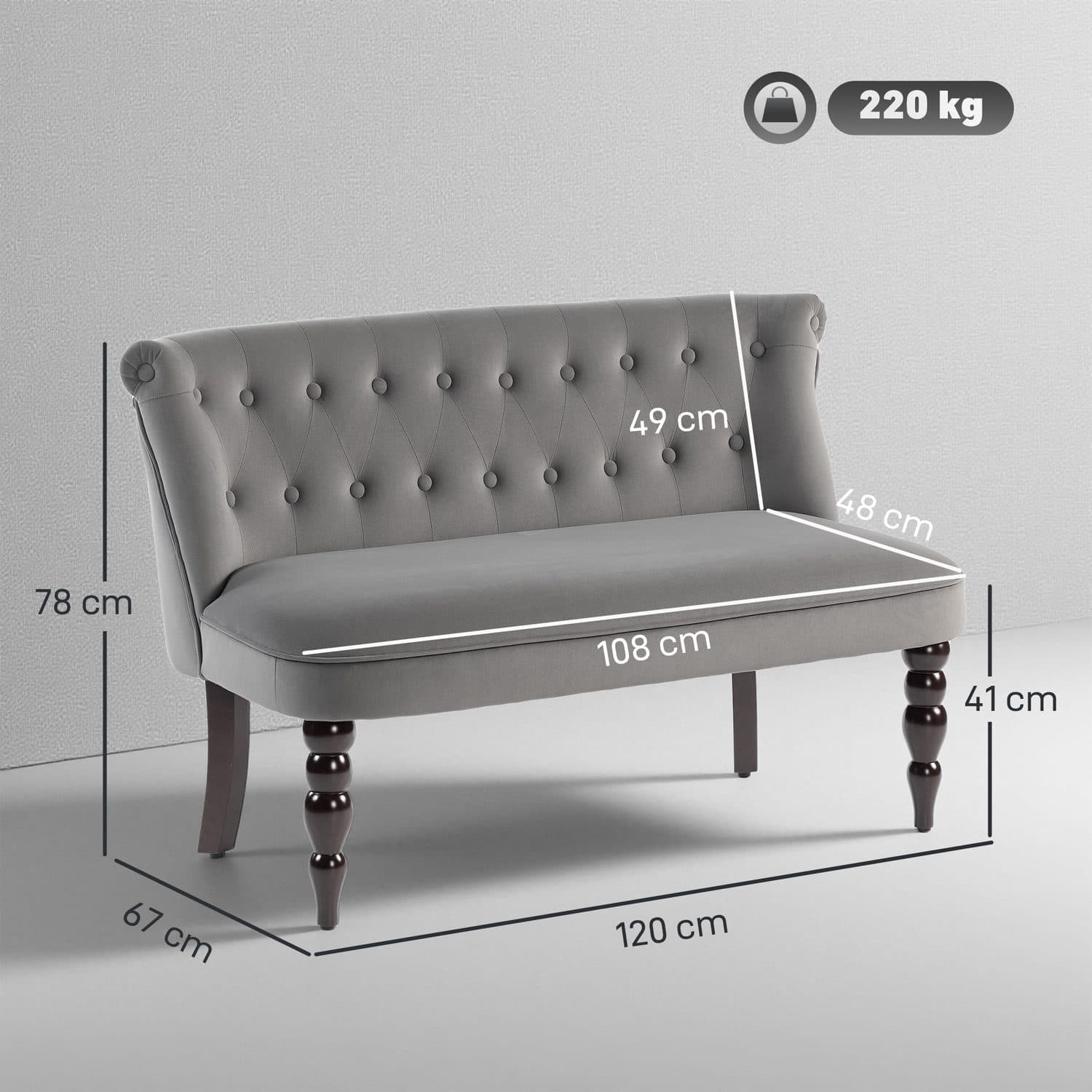 Button-Tufted Velvet Loveseat in Charcoal Grey with Turned Wood Legs - image 2