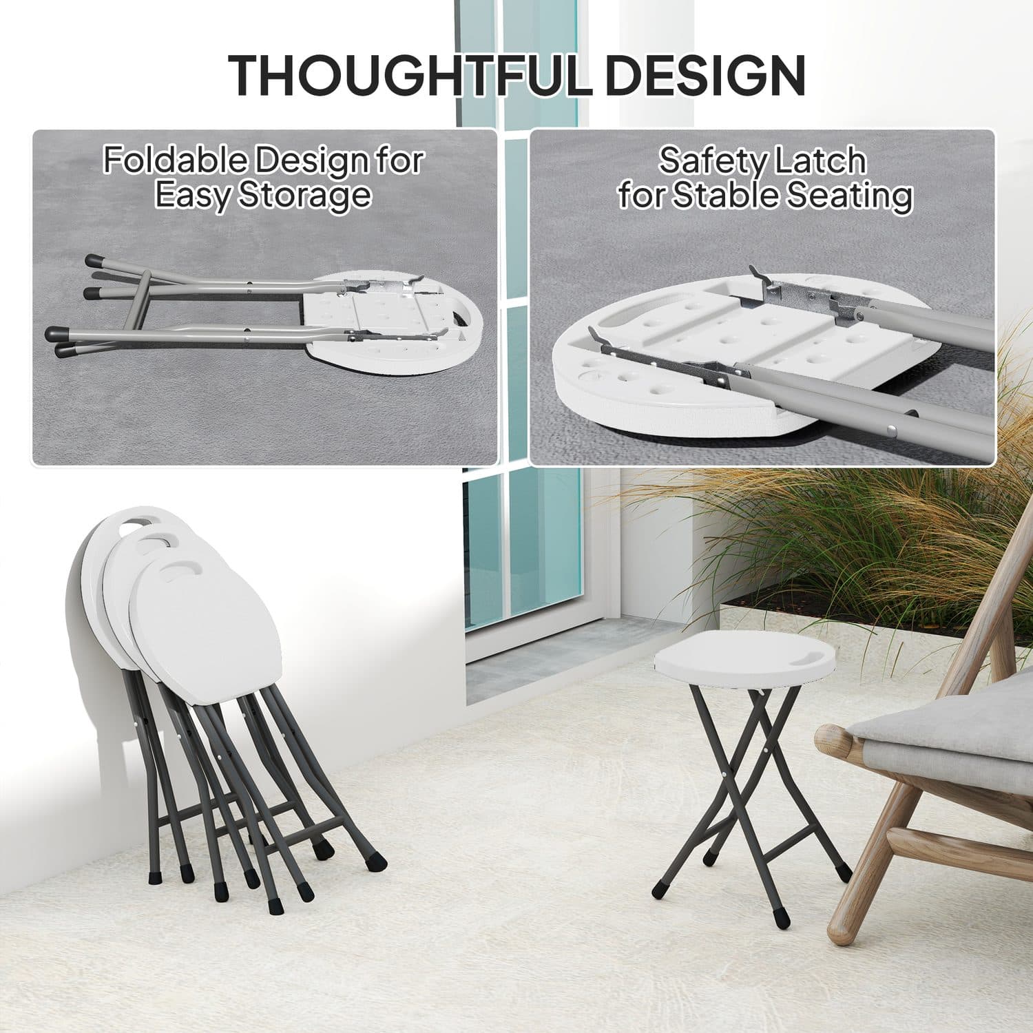 White Folding Carry Stools for Flexible Seating - image 3