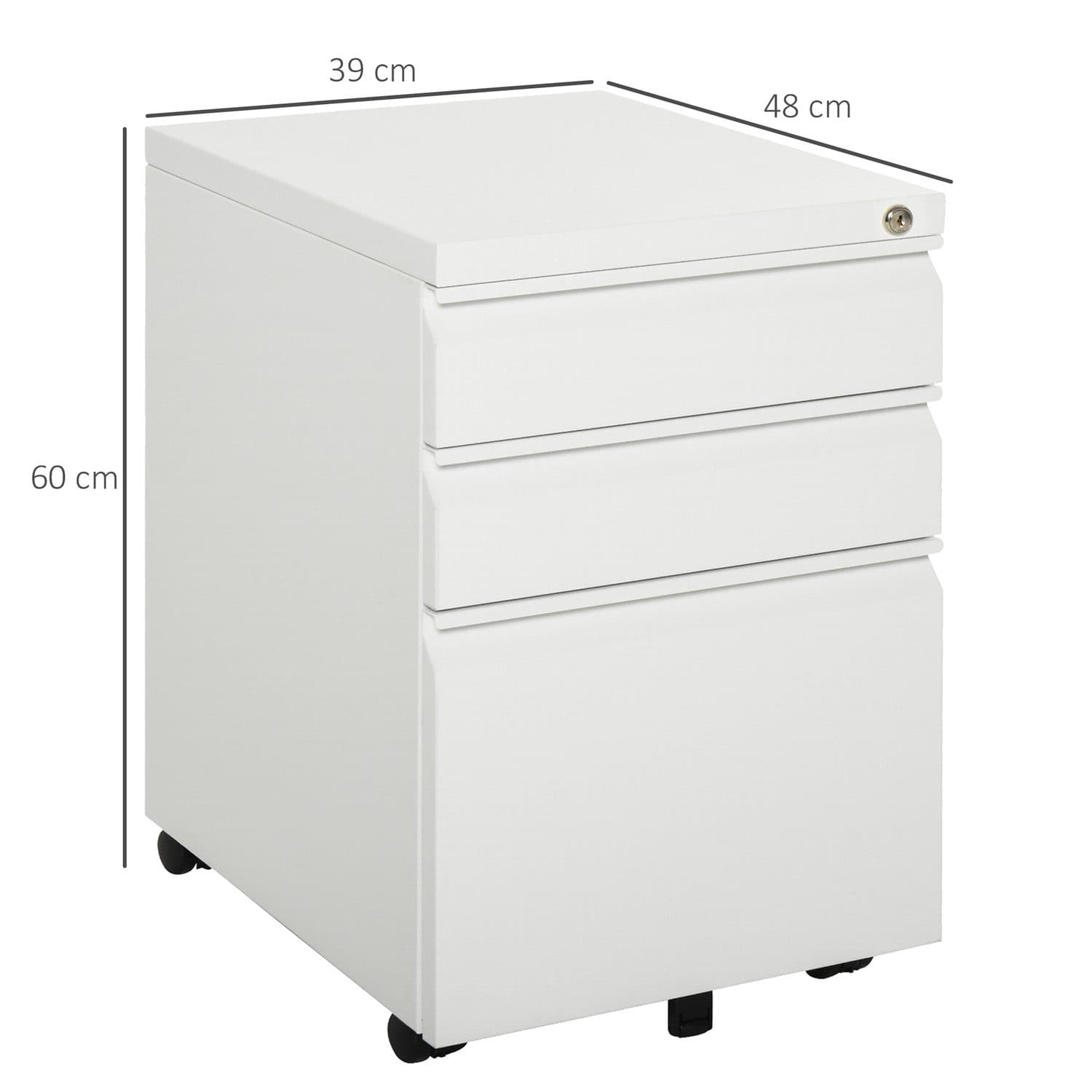 Secure 3-Drawer Metal Mobile Filing Cabinet in White - image 2