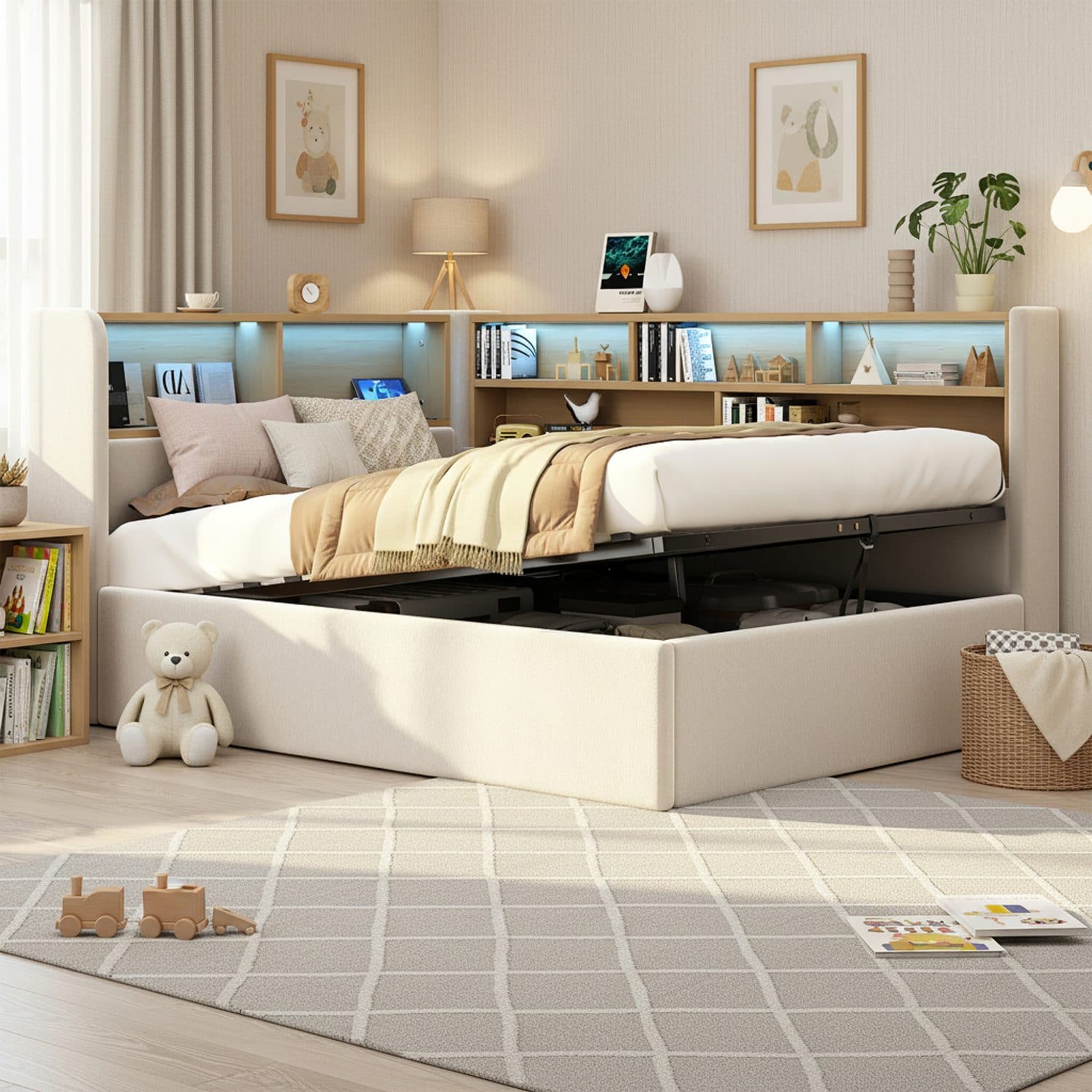 A beige single daybed built for sleep, storage and reading - image 2