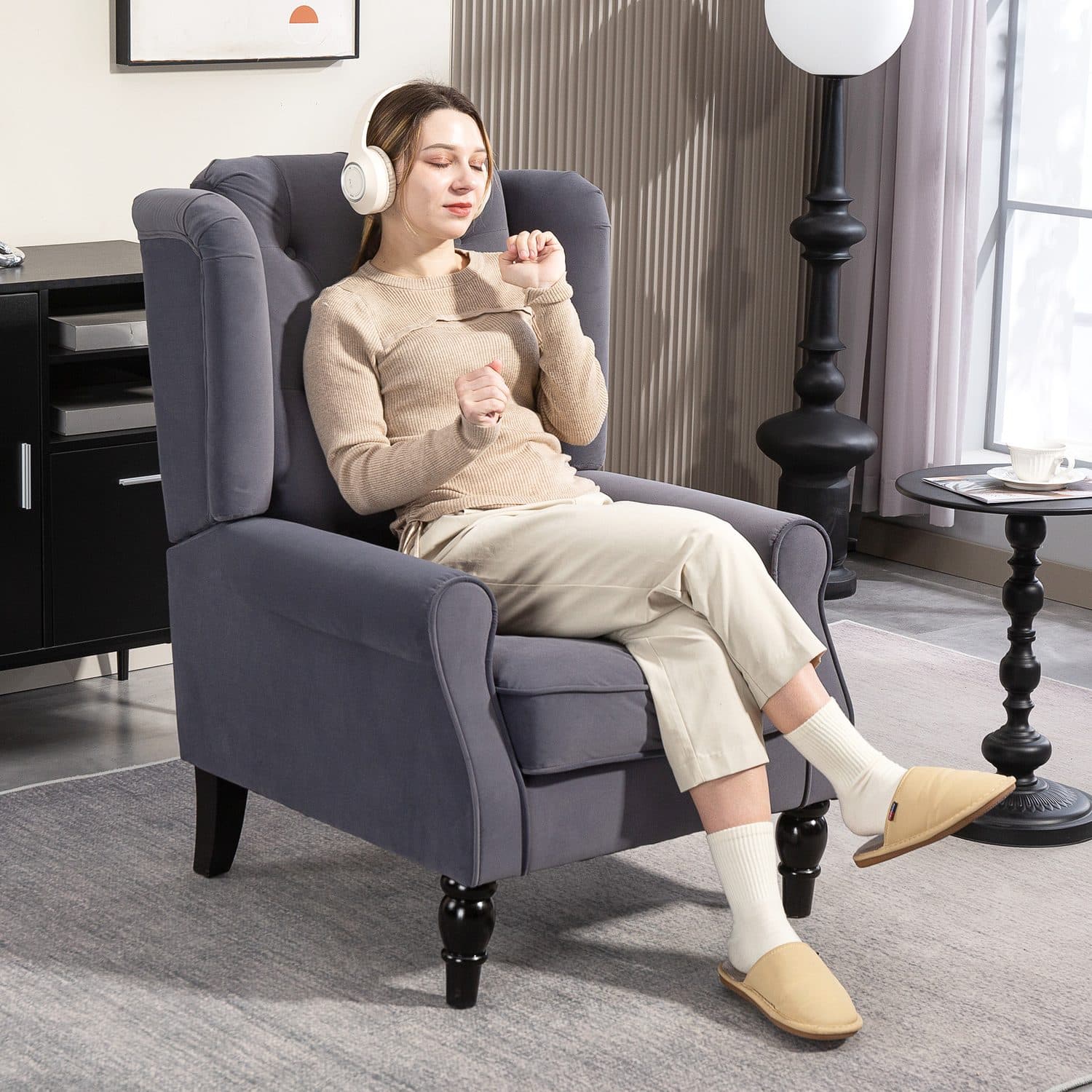 Retro Charcoal Wingback Chair - image 1