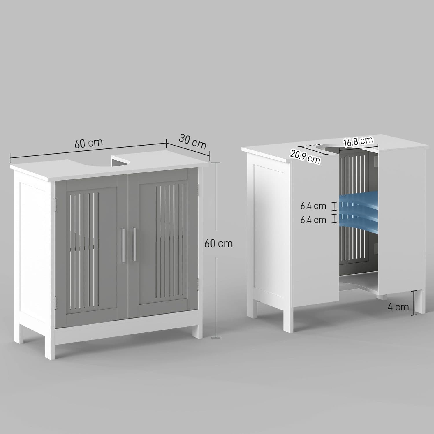 Grey Under-Sink Cabinet with Slatted Double Doors - image 3