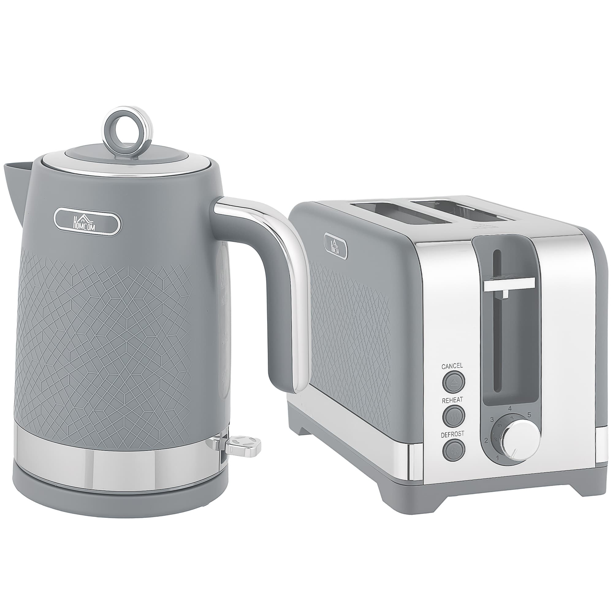 Matching Grey Kettle and Toaster Set with Geometric Texture - Grey