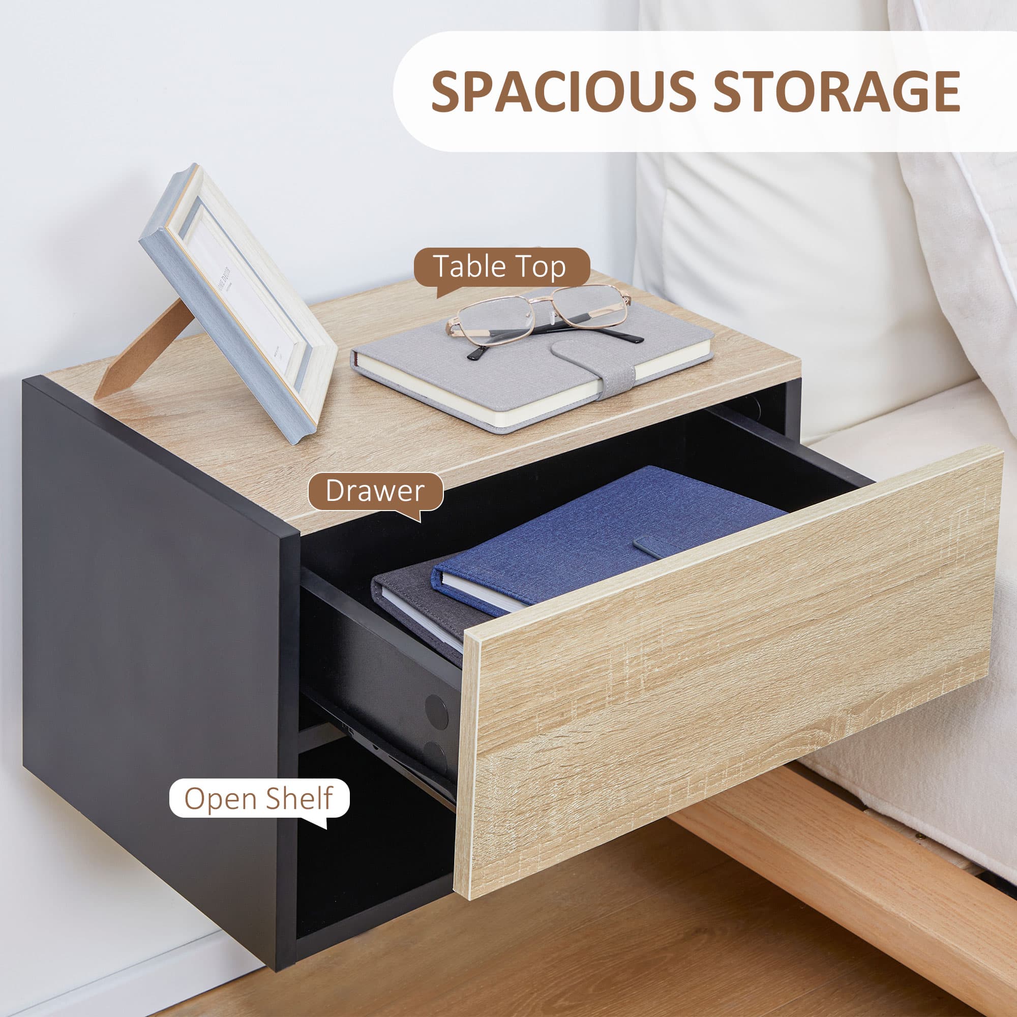 Wall Mounted Bedside Tables with Drawer and Shelf - image 3
