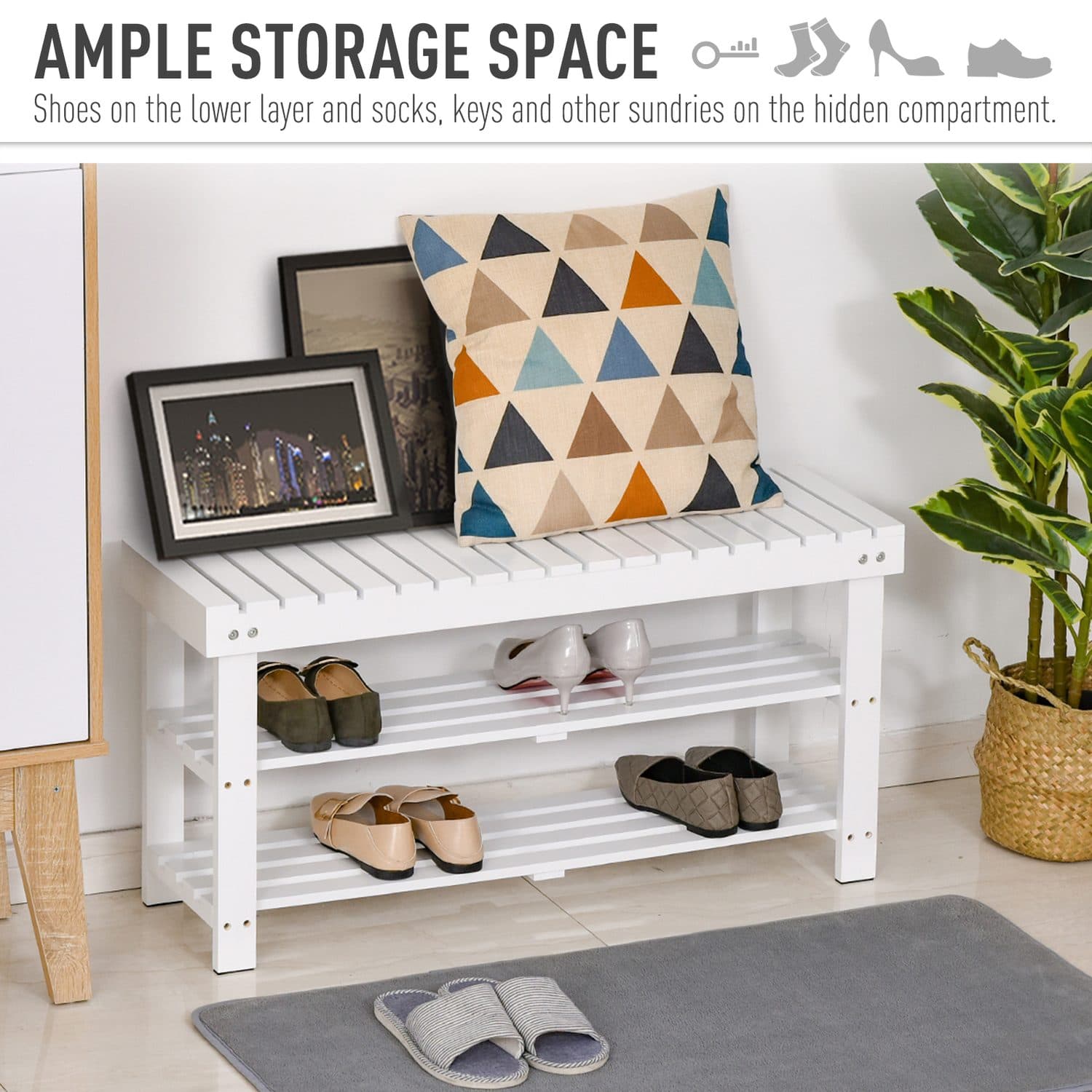 3-Tier White Shoe Bench - image 3