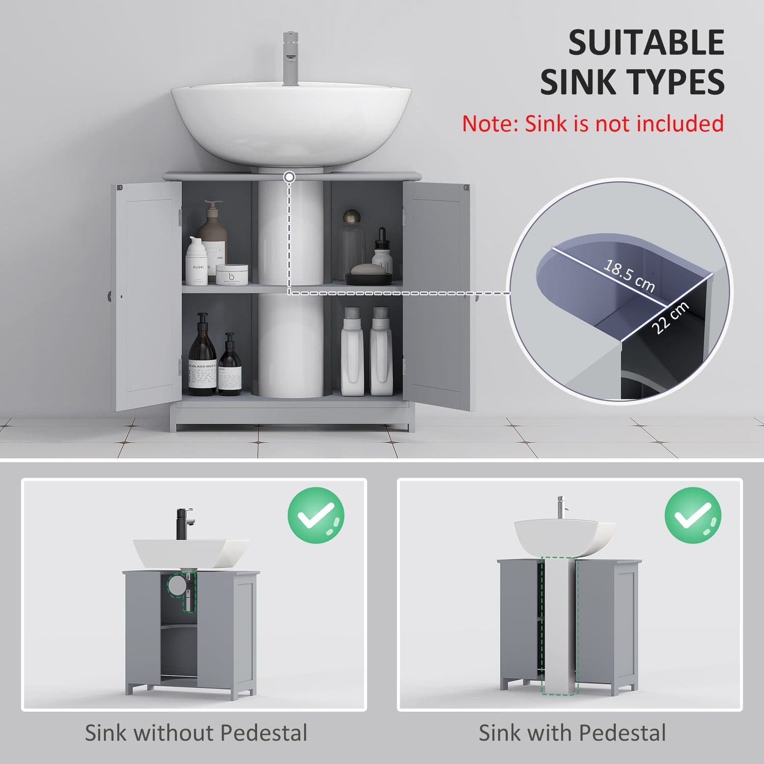 Classic Grey Under-Sink Cabinet with Adjustable Shelf - image 3