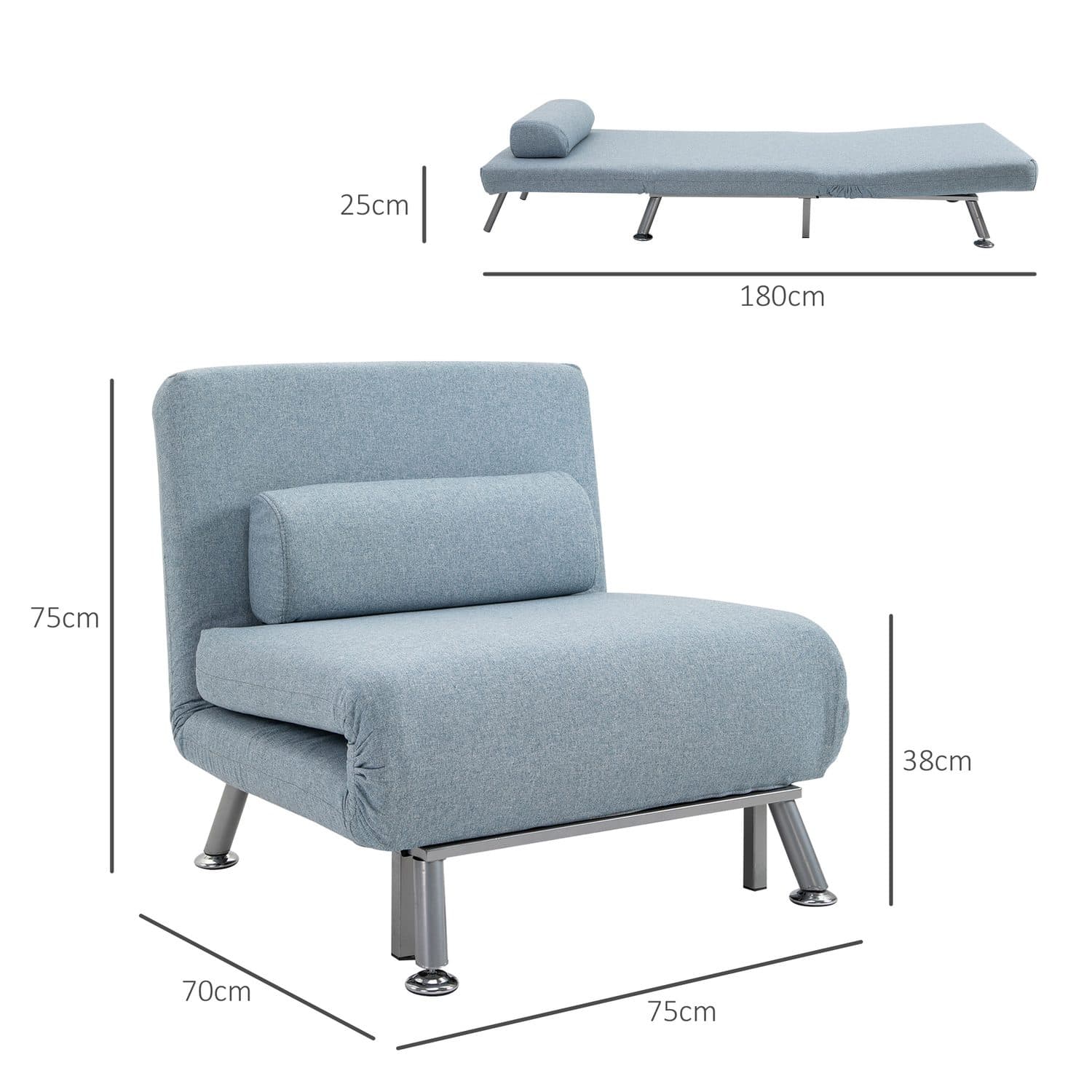 Sky Blue 3-in-1 Chair Bed - image 4