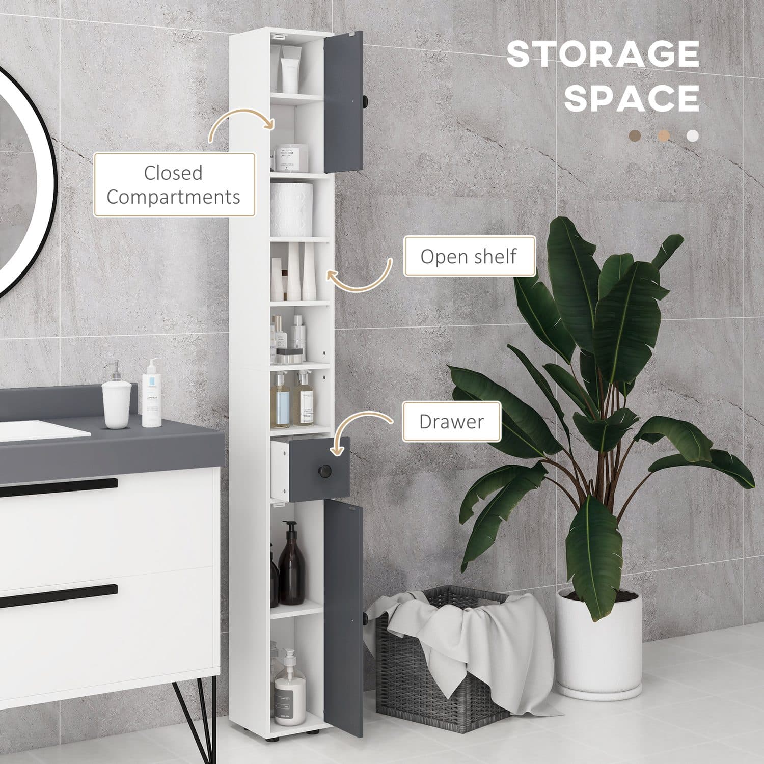 Floor-standing tower cabinet for tight bathroom spaces - image 3