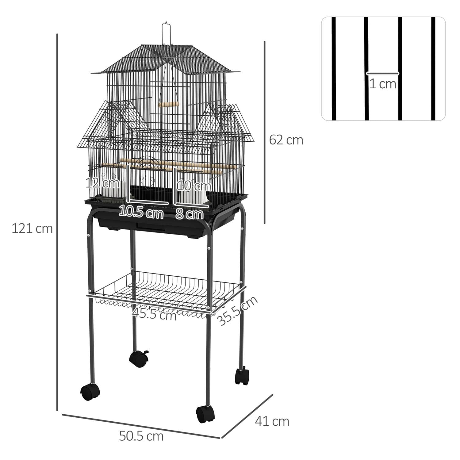 PawHut Metal Bird Cage with Swing, Perch and Storage Shelf - image 4