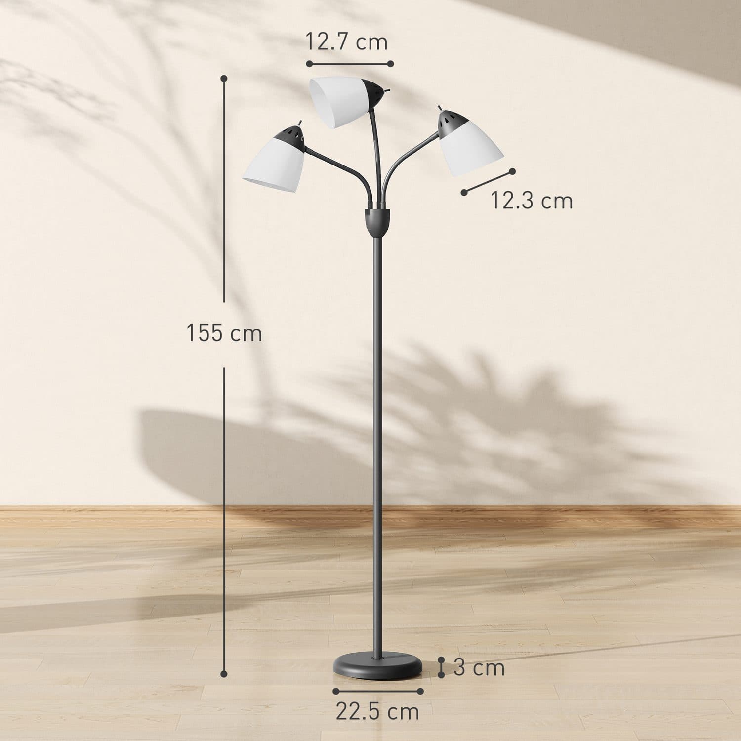 Black Tree Floor Lamp with Three Adjustable White Shades - image 1