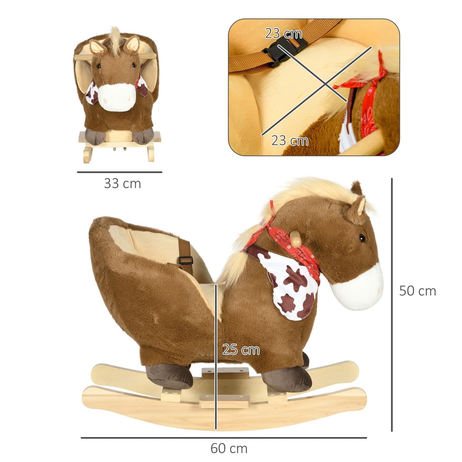 Brown Plush Rocking Horse with Harness, Foot Pedals and Sounds - image 1