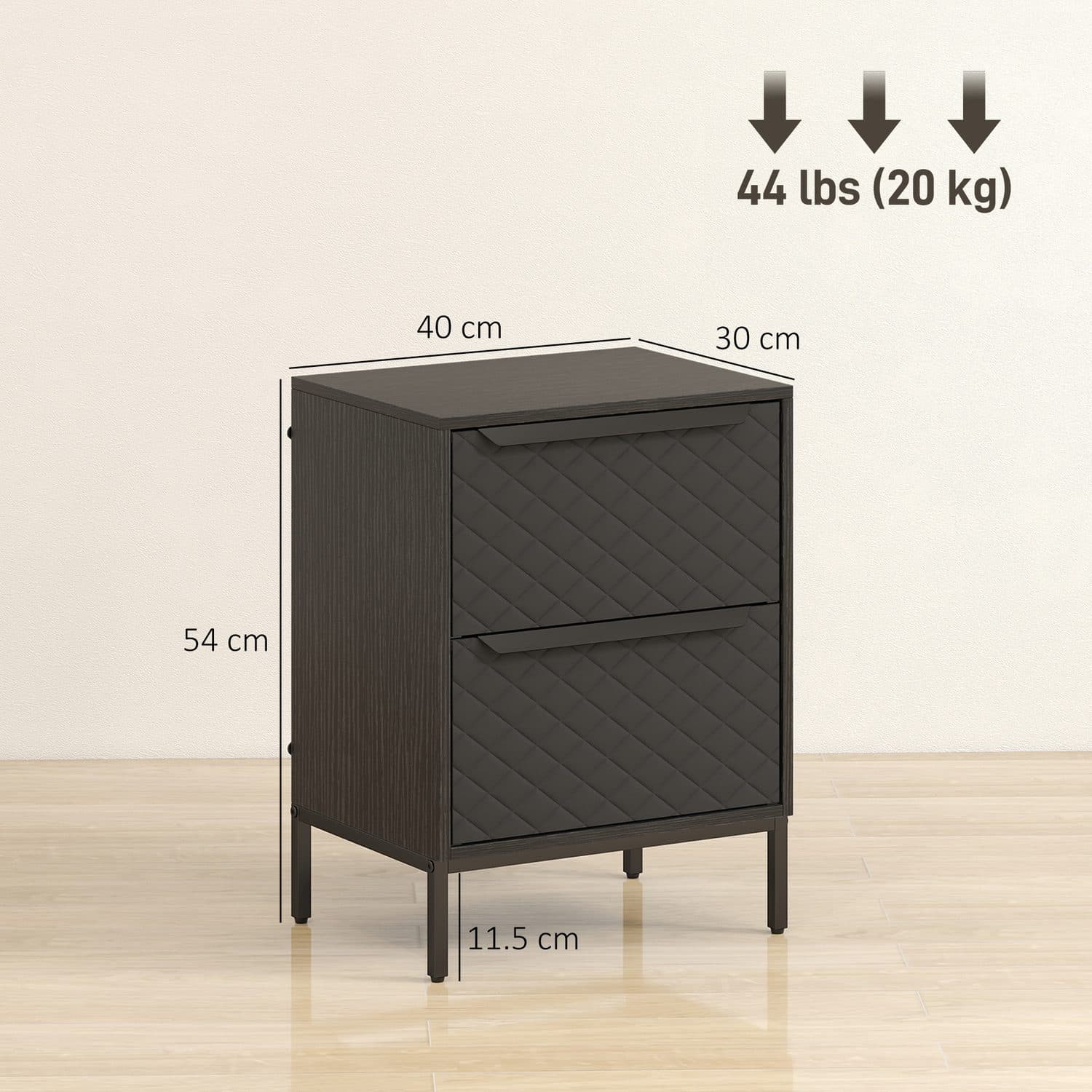 Compact 2-Drawer Chest in Black with Diamond-Pattern Fronts - image 4