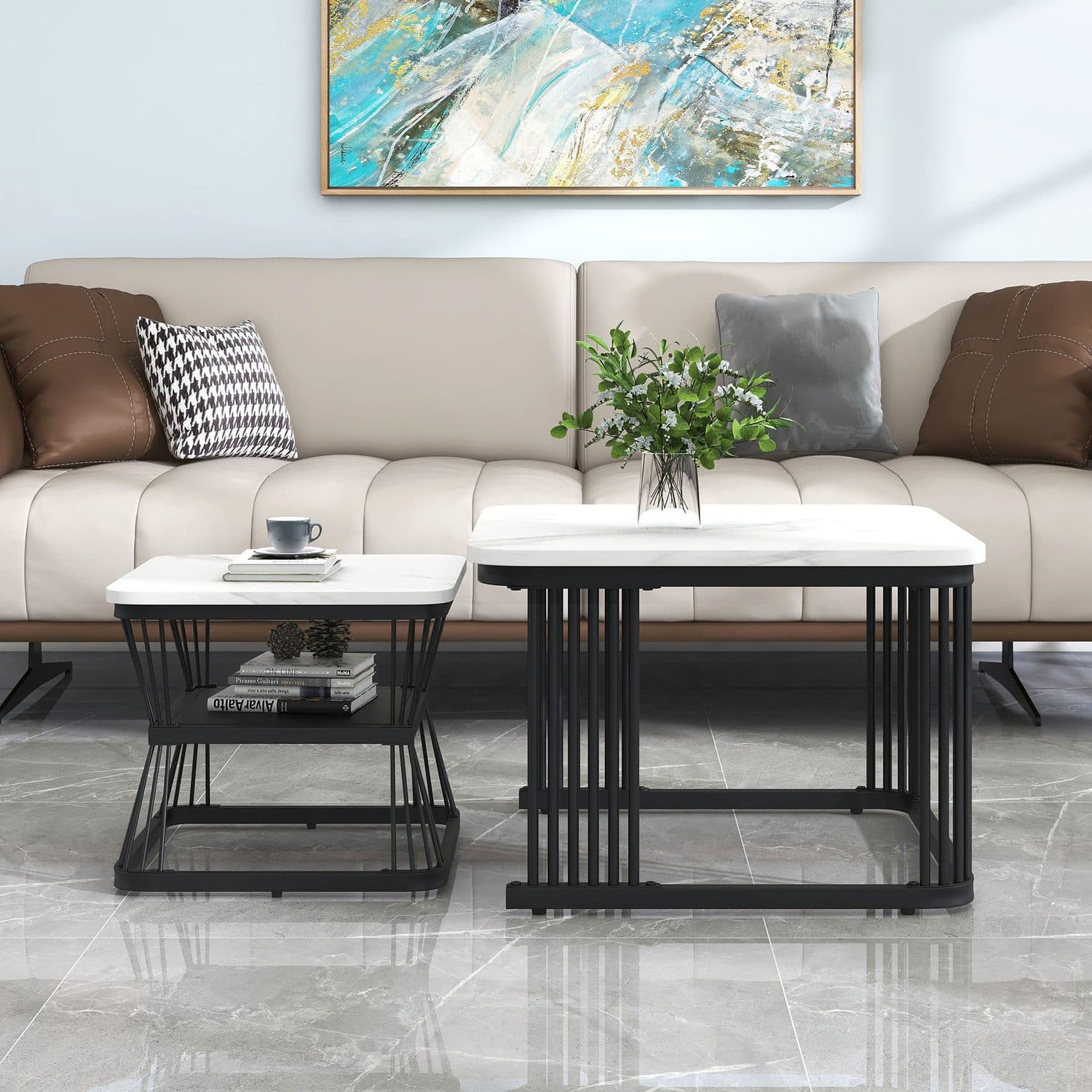 Square Marble Effect Nesting Coffee Tables - image 3