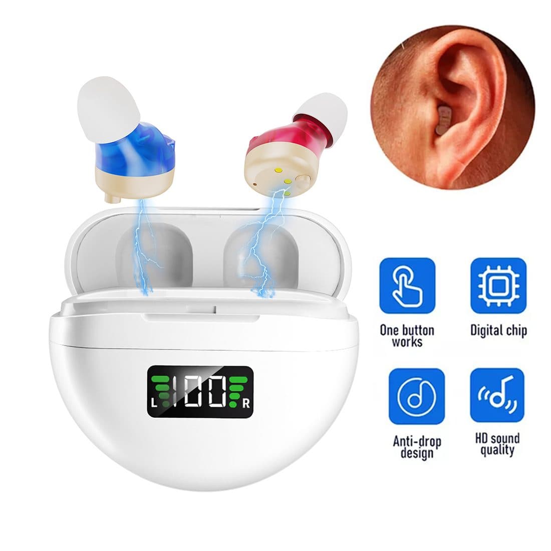 Rechargeable In-Ear Sound Amplifier Pair