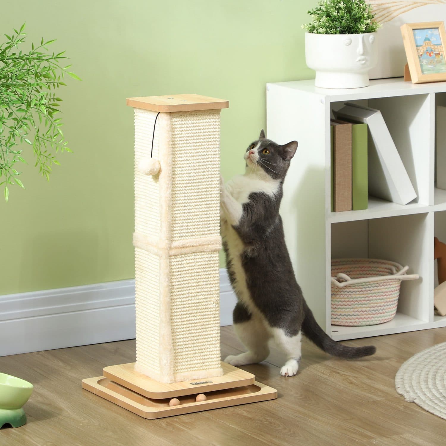 Sisal Cat Scratcher Tower with Hanging Toy and Ball Track Base - image 4