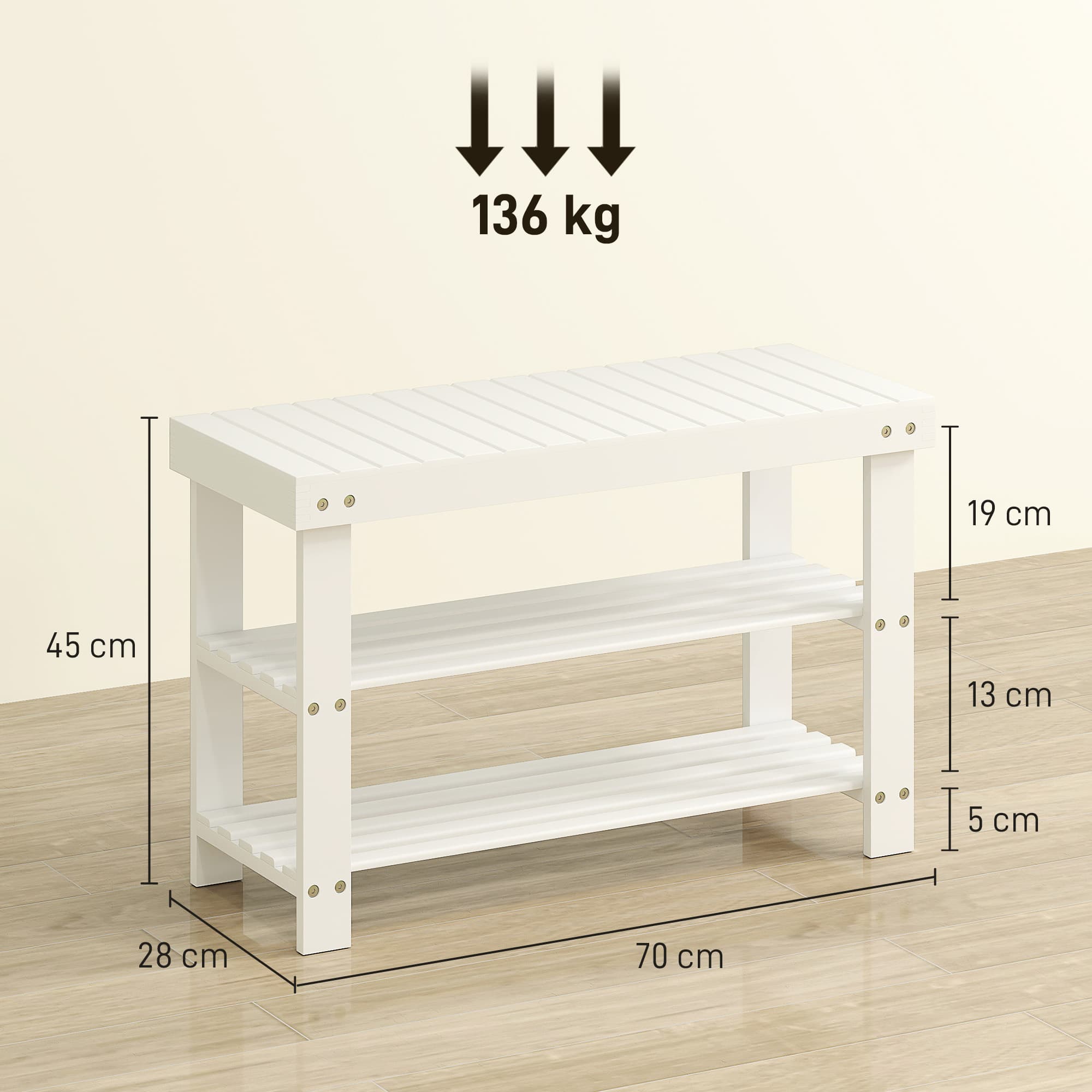 Sit, Store and Organise — White Bamboo Shoe Storage Bench - image 3