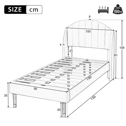 Upholstered Single Bed in Pink Velvet (3ft / 90x190cm) - image 10