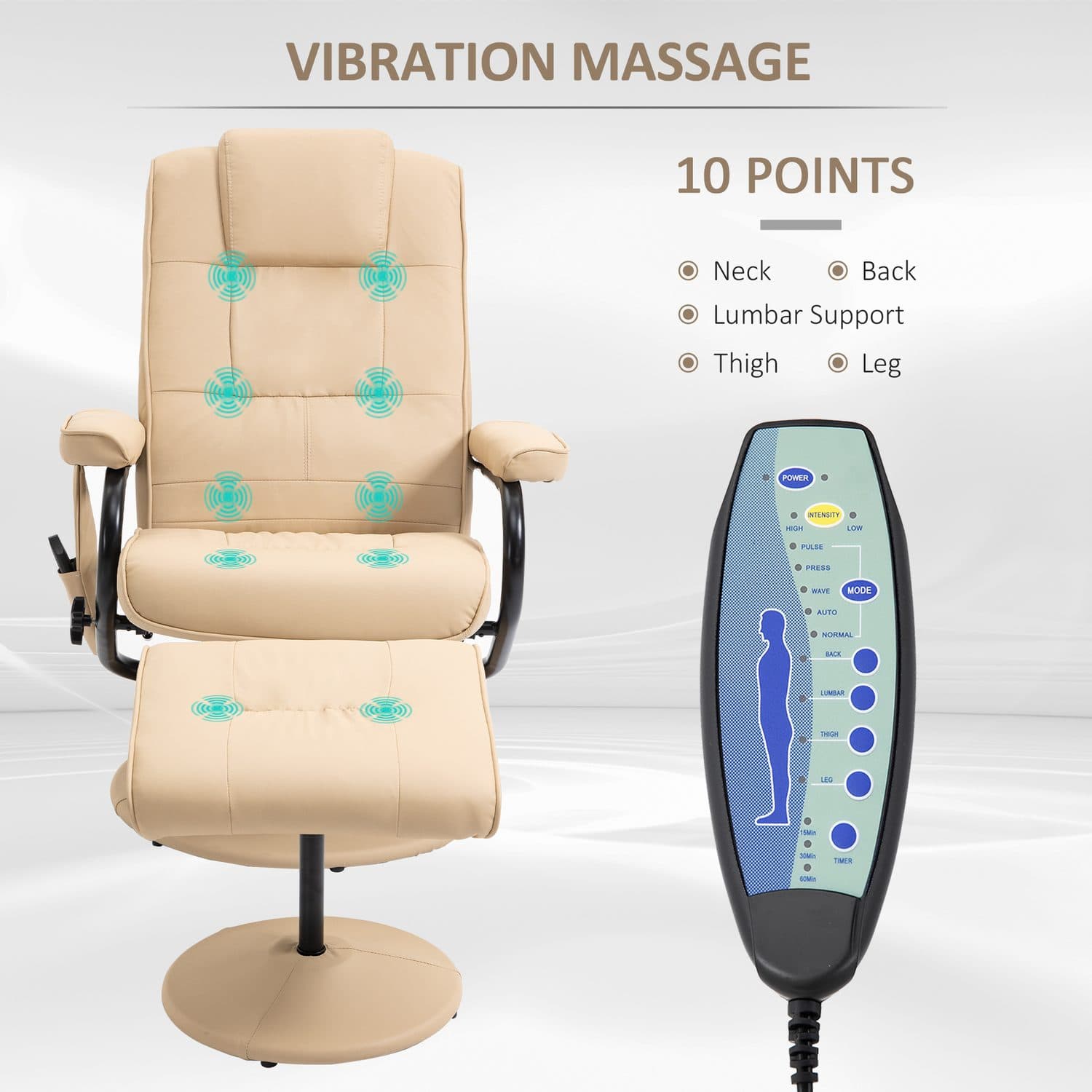 Beige Massage Recliner & Footstool - image 3
