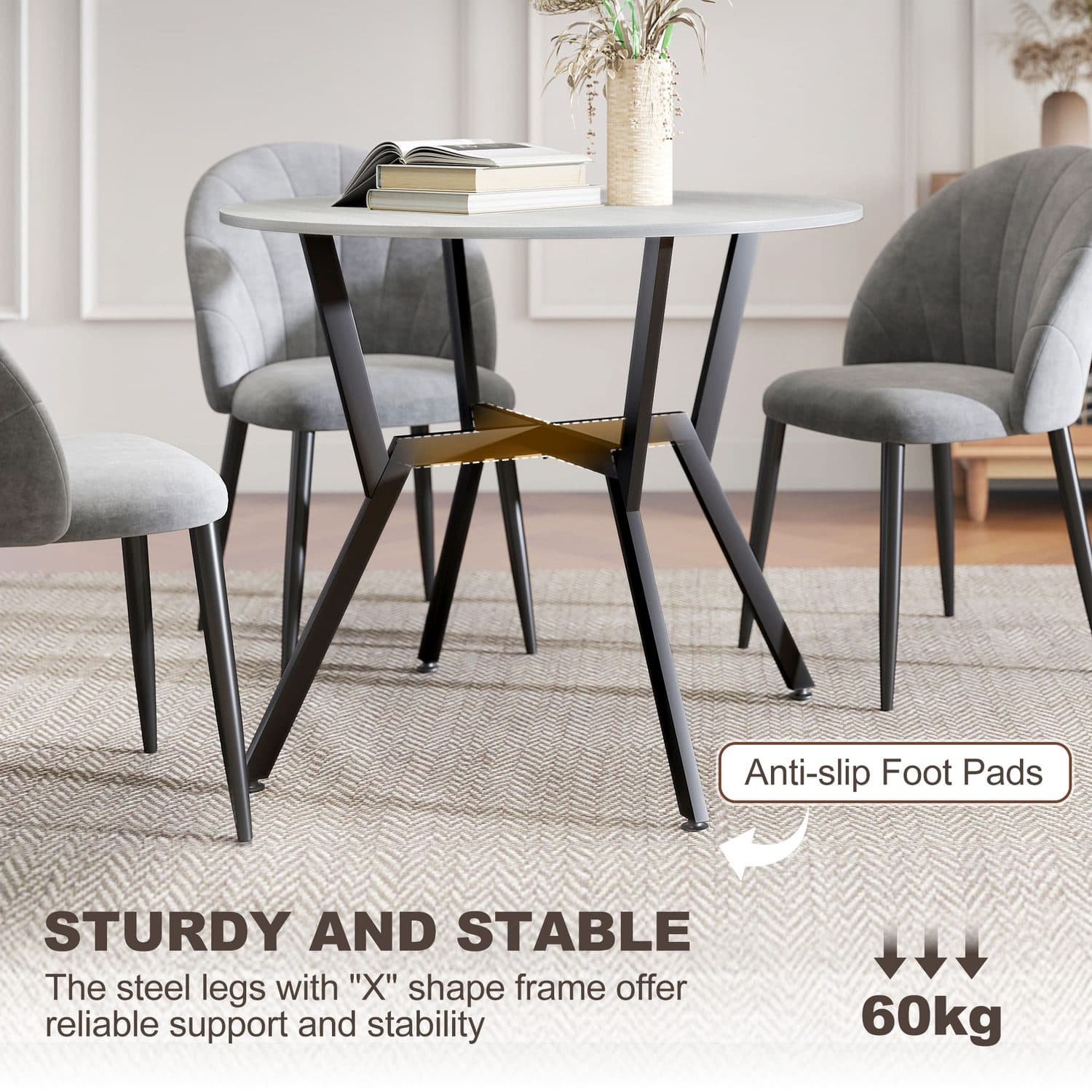 90cm Round Dining Table – Grey Top with Charcoal Metal Legs - image 5