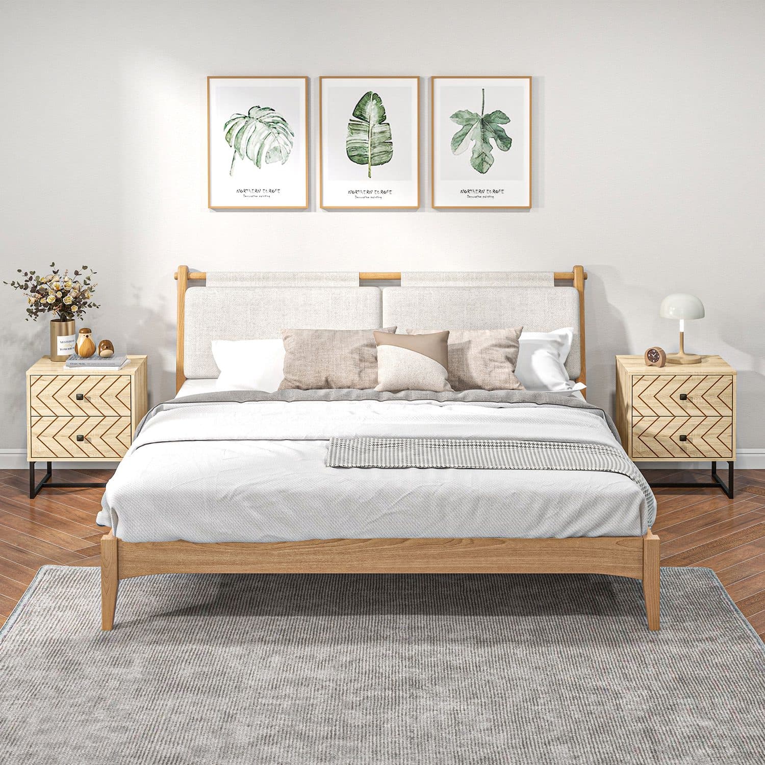 Two-Drawer Bedside Tables with Chevron Detail — Set of 2, Natural - image 2