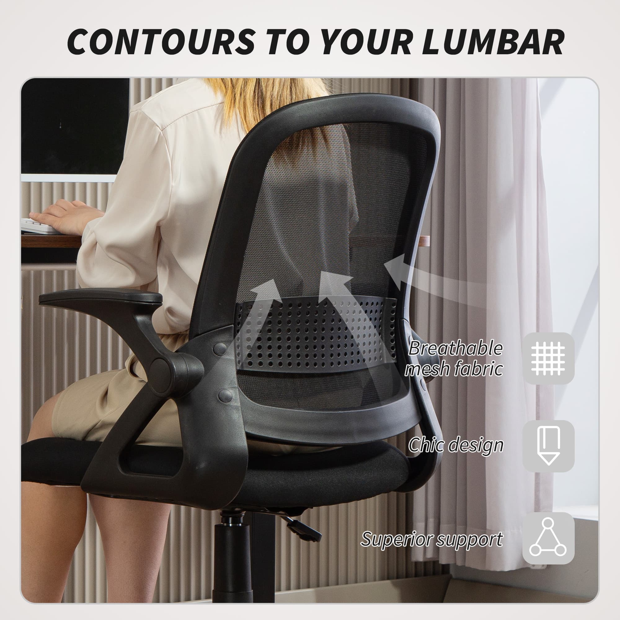 Breathable Mesh Chair with Lumbar Support and Flip-Up Arms - image 1
