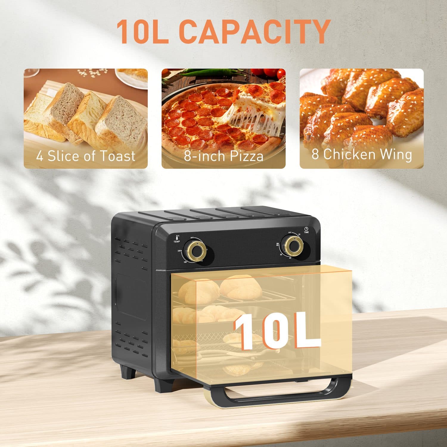 10L Air Fryer Mini Oven with Adjustable Temperature and Timer - image 3