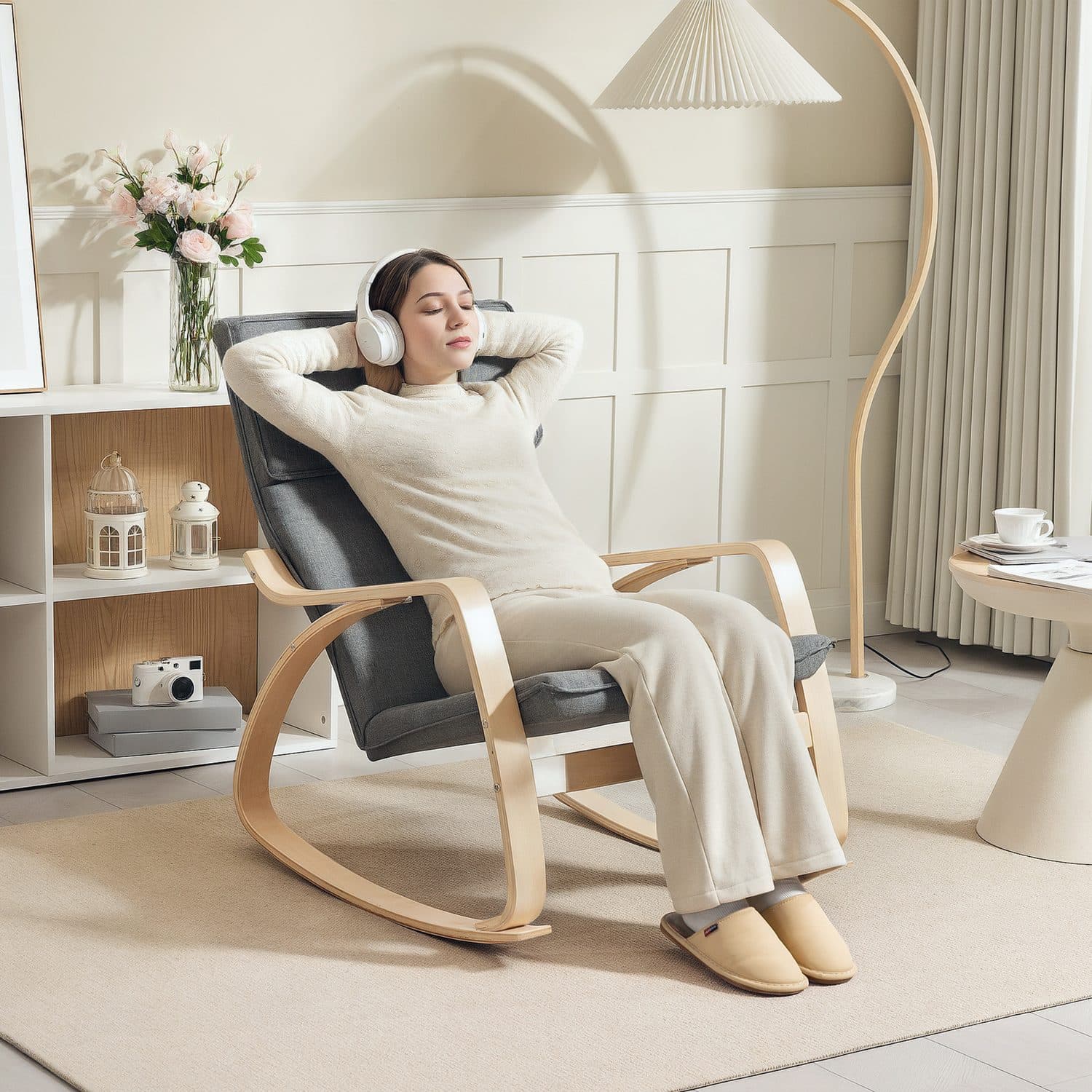 Modern Grey Upholstered Rocking Chair for Ultimate Relaxation - image 1