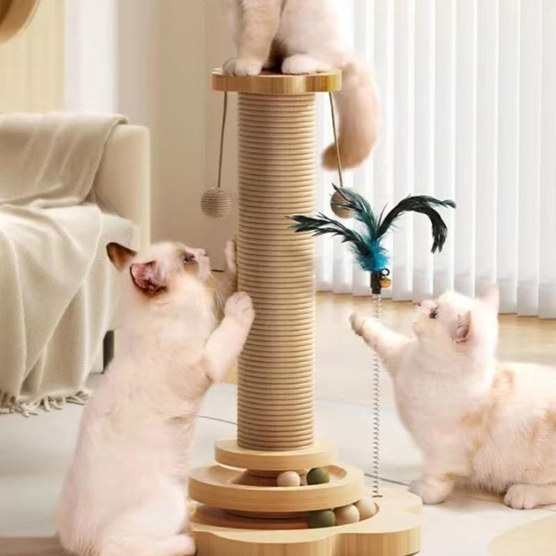Solid Wood Cat Turntable with Scratching Post and Ball - image 5