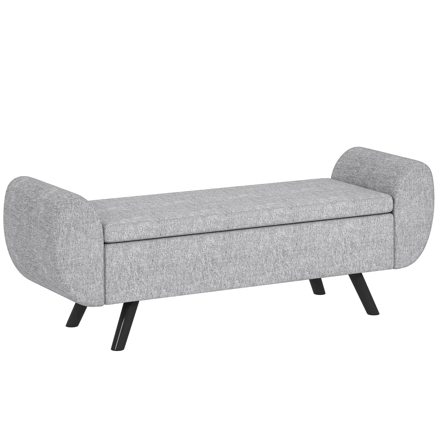 Dark Grey Linen Storage Ottoman Bench