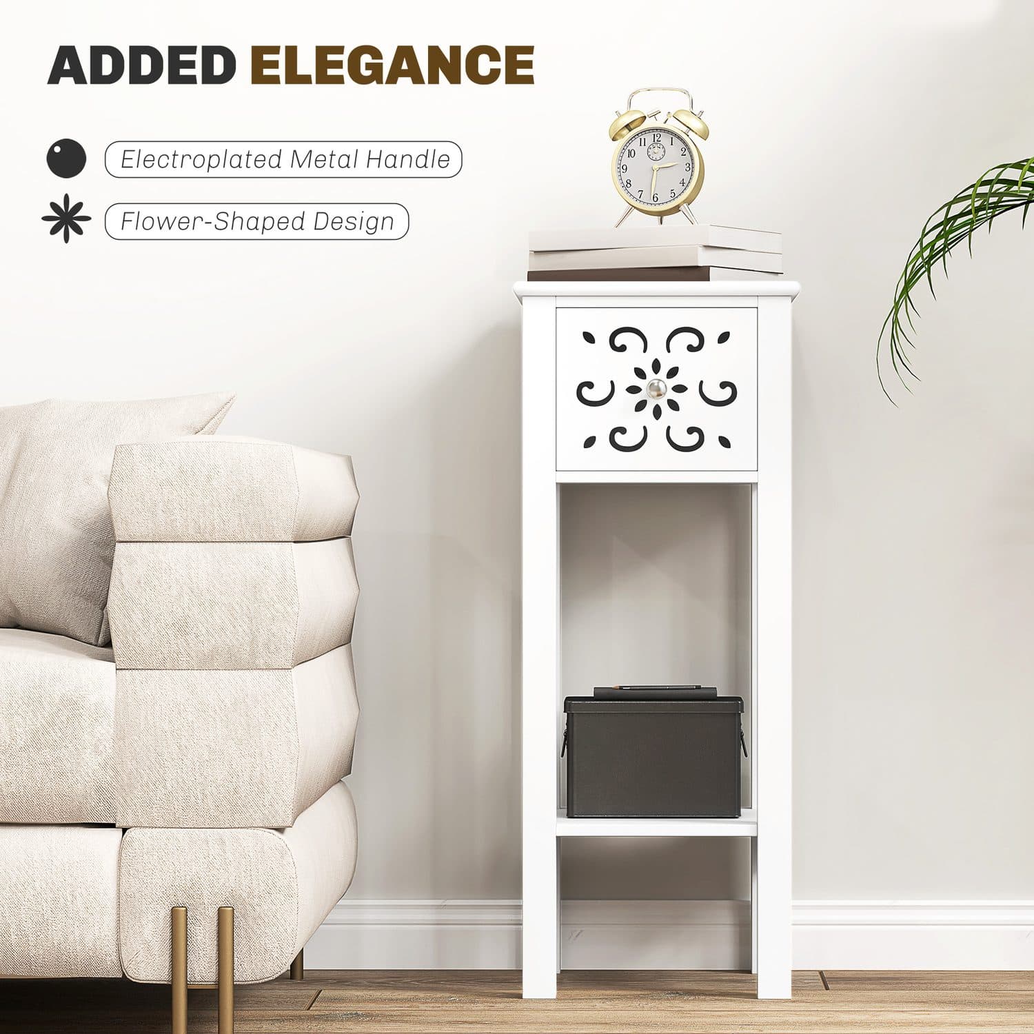 White Floral Side Tables with Drawer Storage - image 4