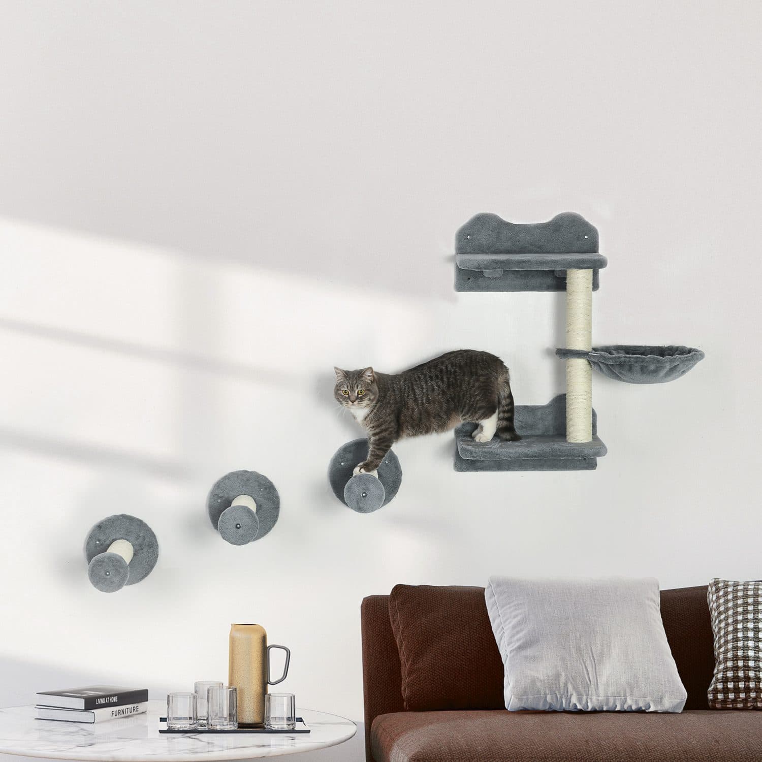 Grey Wall Mounted Cat Shelf and Scratching Set - image 4