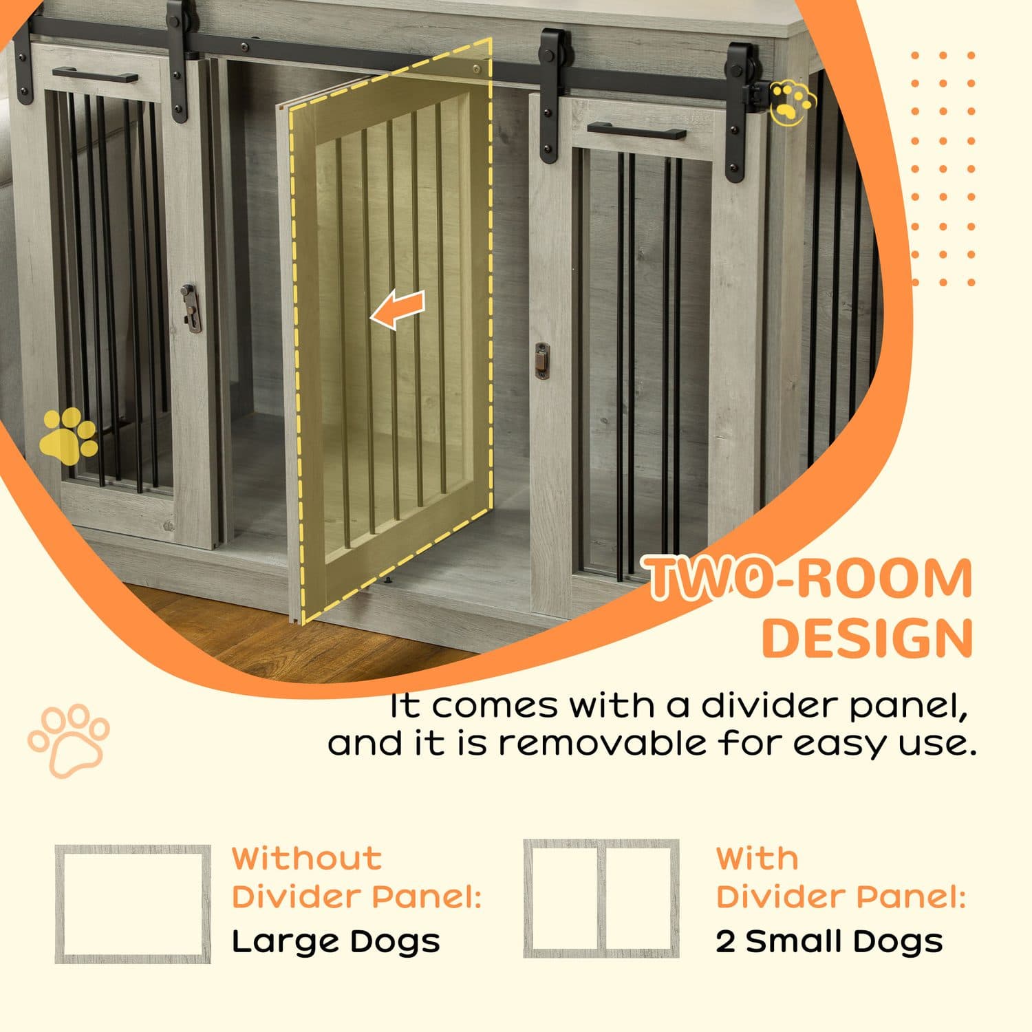 Double Dog Crate Furniture in Farmhouse Barn-Door Style, Grey - image 5