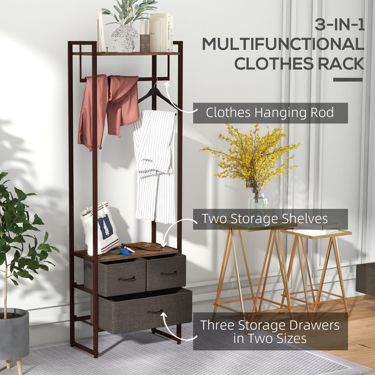 Freestanding Clothes Rail with Storage Drawers and Shelf - image 3