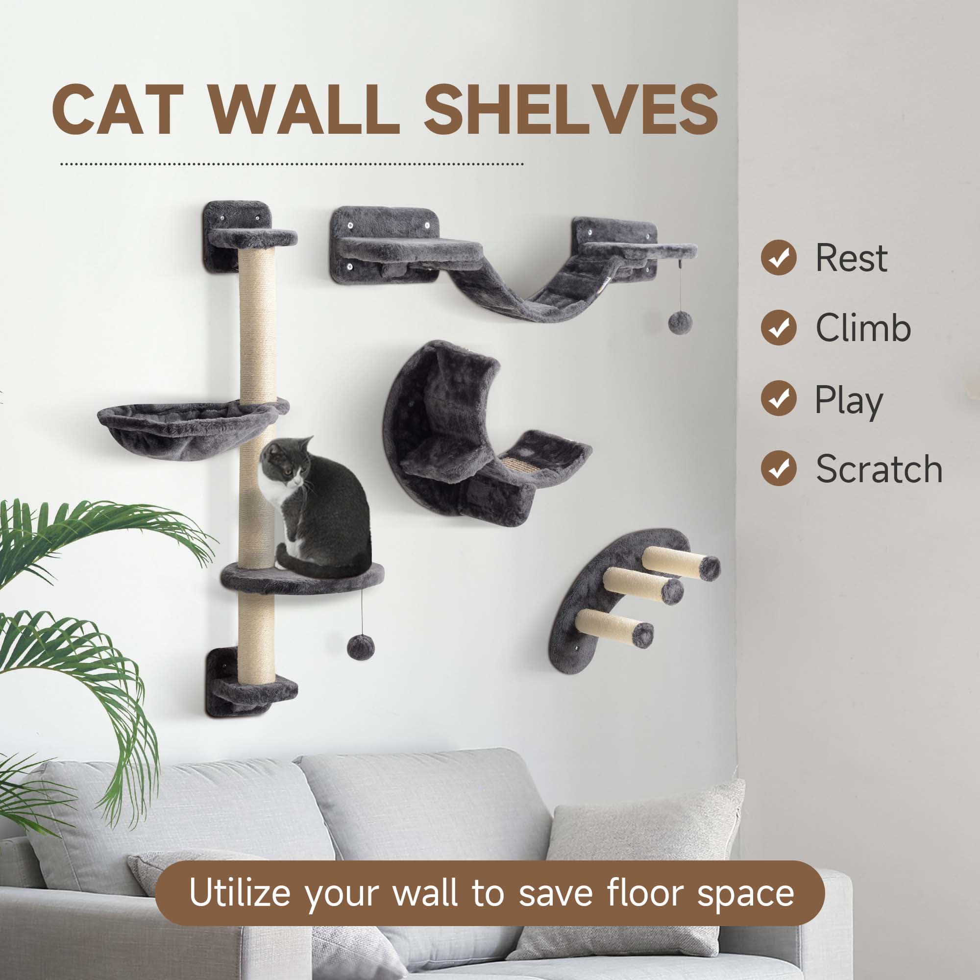 Four-Piece Cat Wall Climbing Set in Dark Grey Plush - image 3
