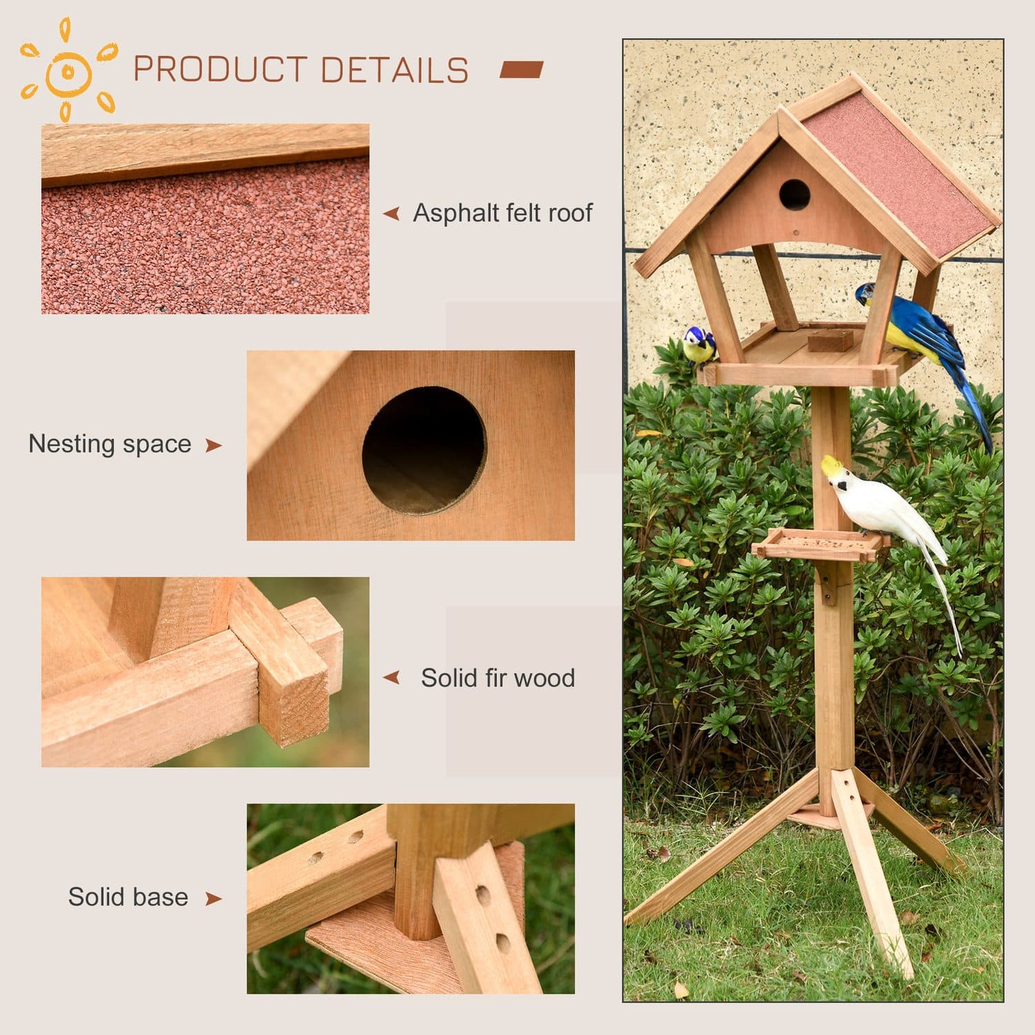Freestanding Fir Wood Bird Feeding Table - image 3