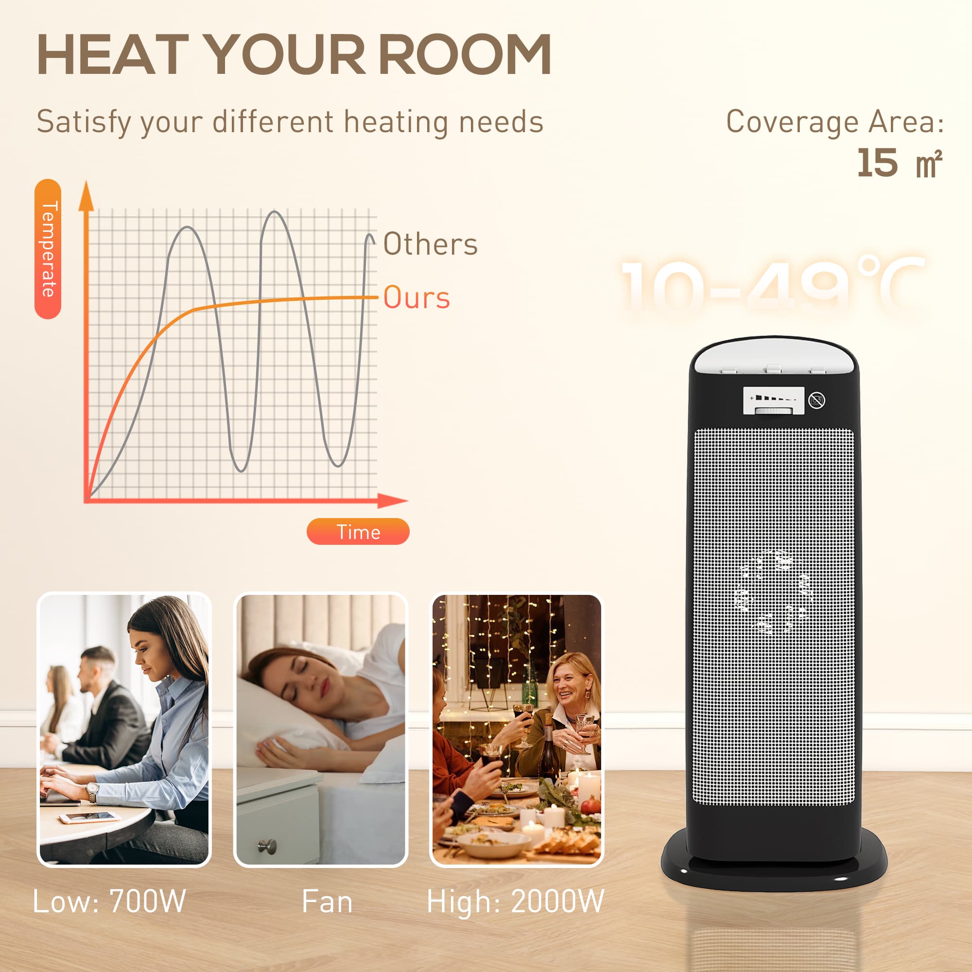 Slim black ceramic heater for focused room warmth - image 1