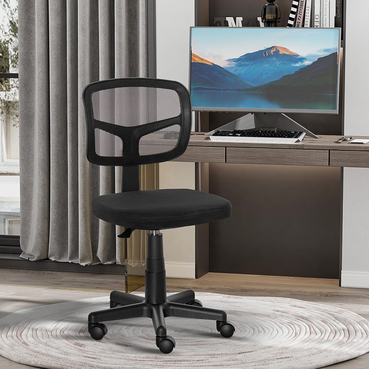 Compact Armless Mesh Office Chair With 360° Swivel - image 2