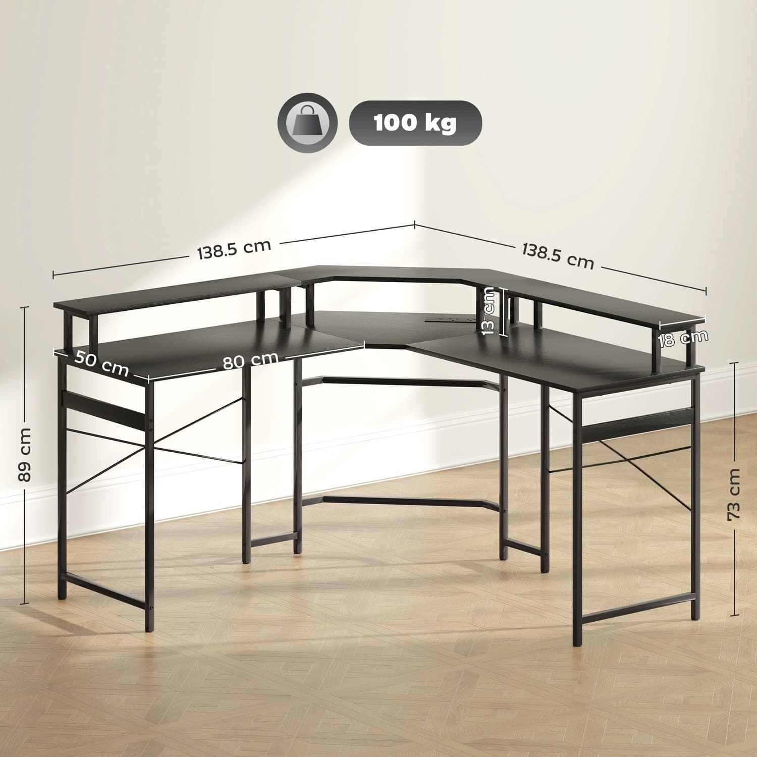Large L-shaped desk with LED lighting and built-in power sockets - image 5